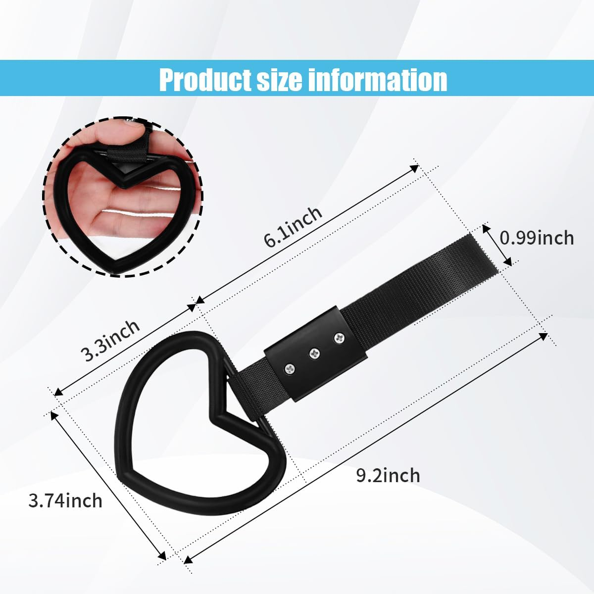 GLSOWEE 2PCS Heart-Shaped Car Handle Straps, Auto Grap Handle Warning Pull Ring, Heart Decor for Car, SUV, Subway, Bus - Light Pink image number 5