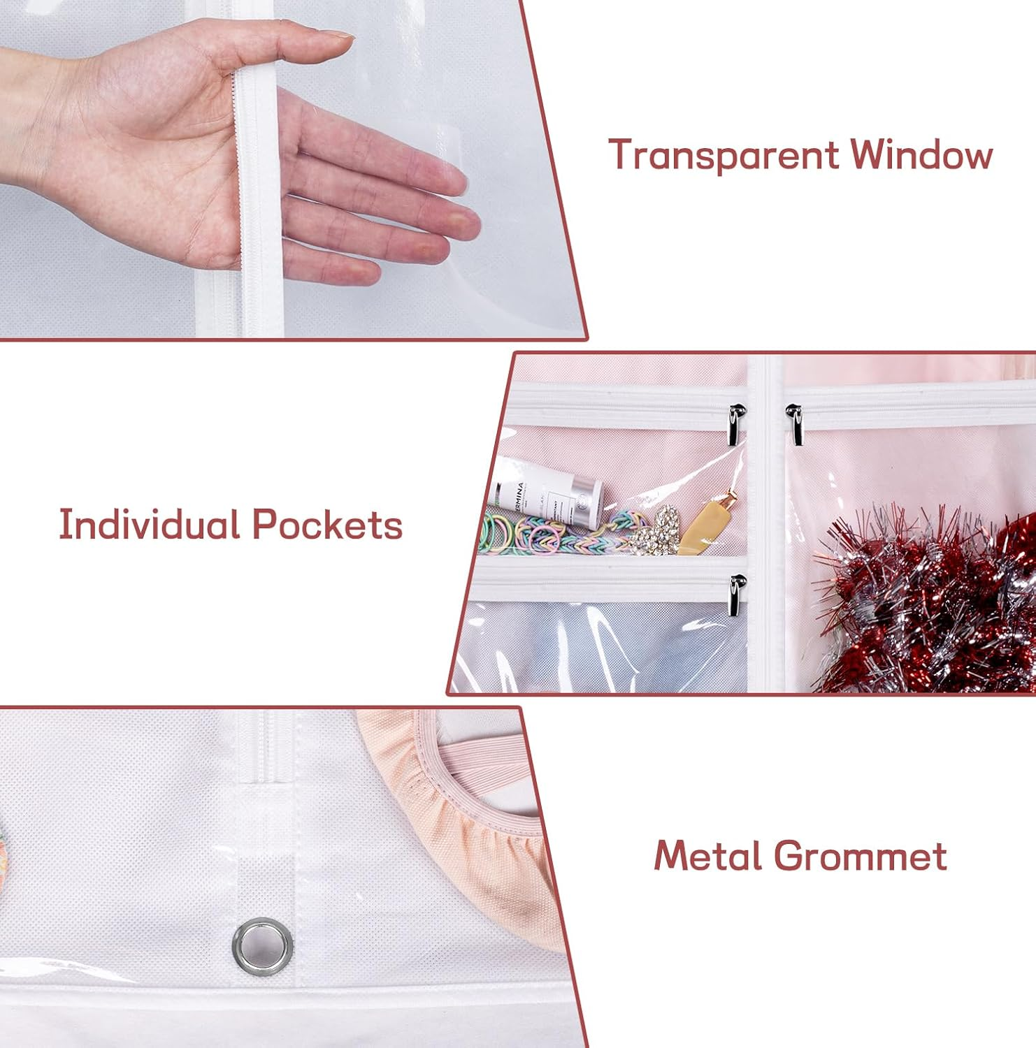 Kimbora Costume Dance Garment Bag with 3 Clear Zipper Pockets for Suits Dress Cover, Travel & Competitions Protector, Set of 2 - Purple image number 3