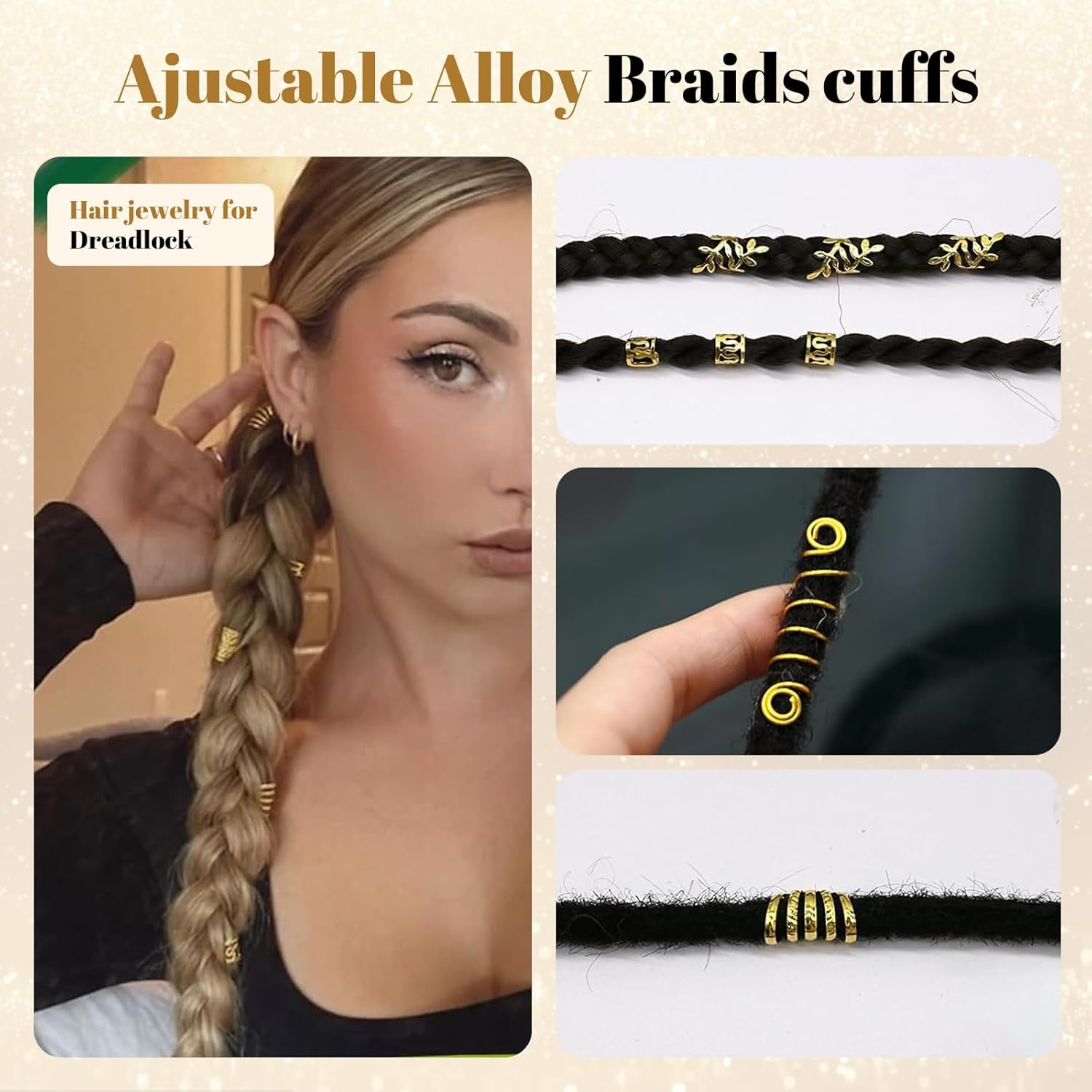 Xanthelle Hair Beads, 290 Pcs Gold Hair Accessories for Dreadlocks & Braids, Women'S Hair Jewelry, Metal Hair Clips, Hair Rings & Hair Clips image number 6