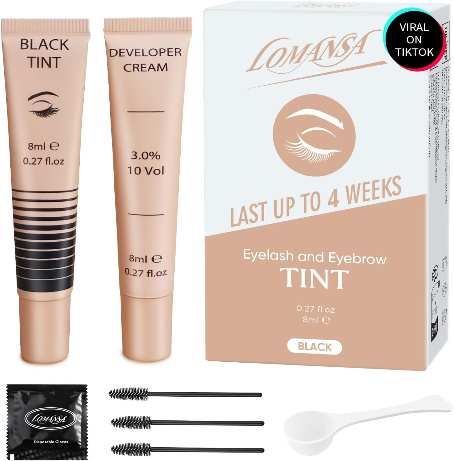 Lomansa Eyelash Tint Kit Black Lash Tint, Eyebrow Tint, Achieve Voluminous Keratin Colors Kit with Complete Tools for Salon or Home Use image number 4