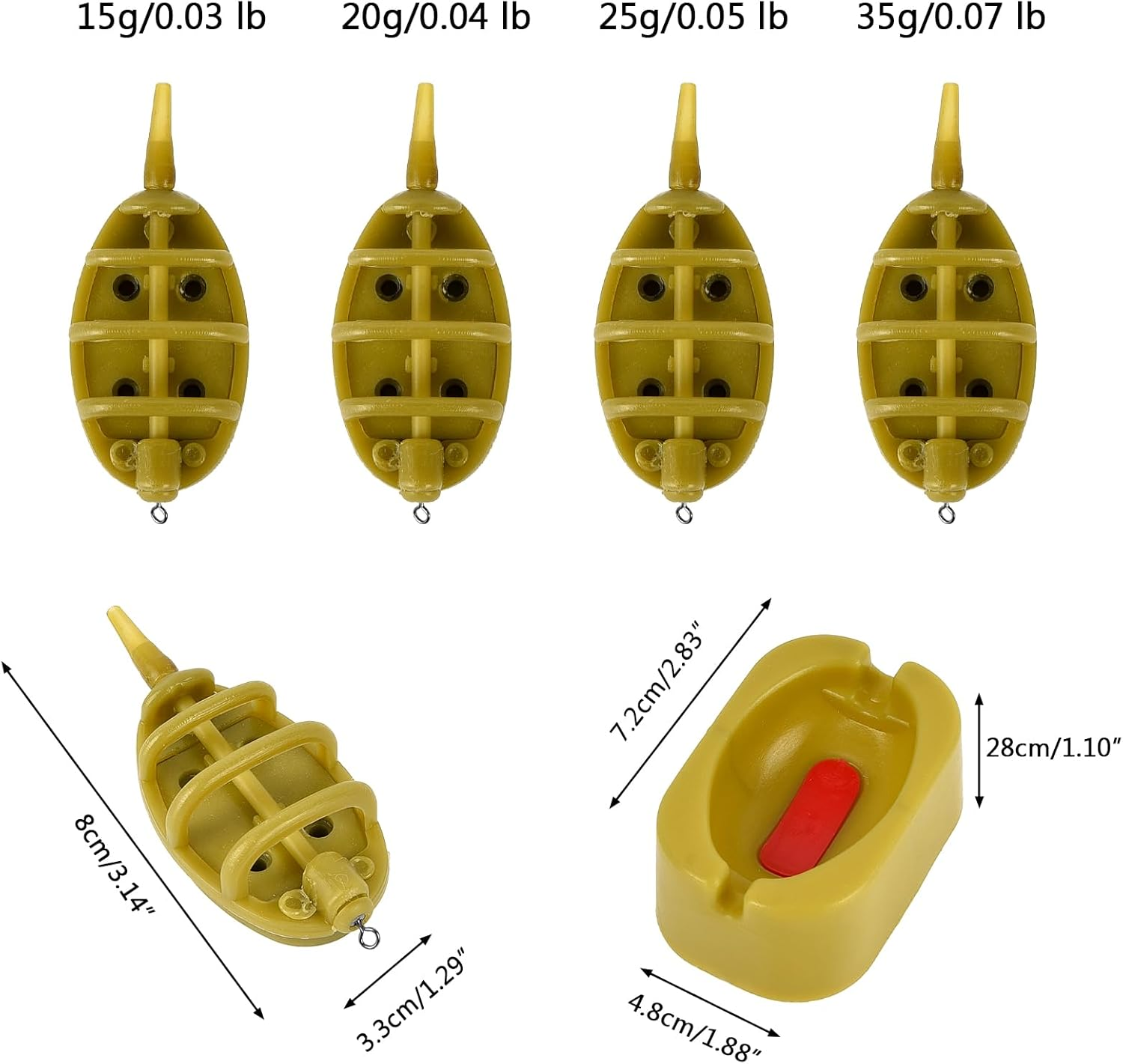 Tophomer Fishing Inline Feeders, Flat Inline Method Feeders with Matching Silicone Mould Set for Carp Feeder Fishing (15G 20G 25G 35G) image number 4