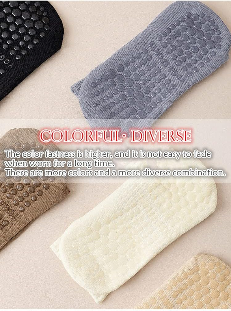 5 Pairs Yoga Socks Women'S Medium Warm and Shock-Absorbing Floor Socks Cotton Fitness Dance Pilates Girl'S Stockings Non Slip Sports Thick Sole, Multicolor