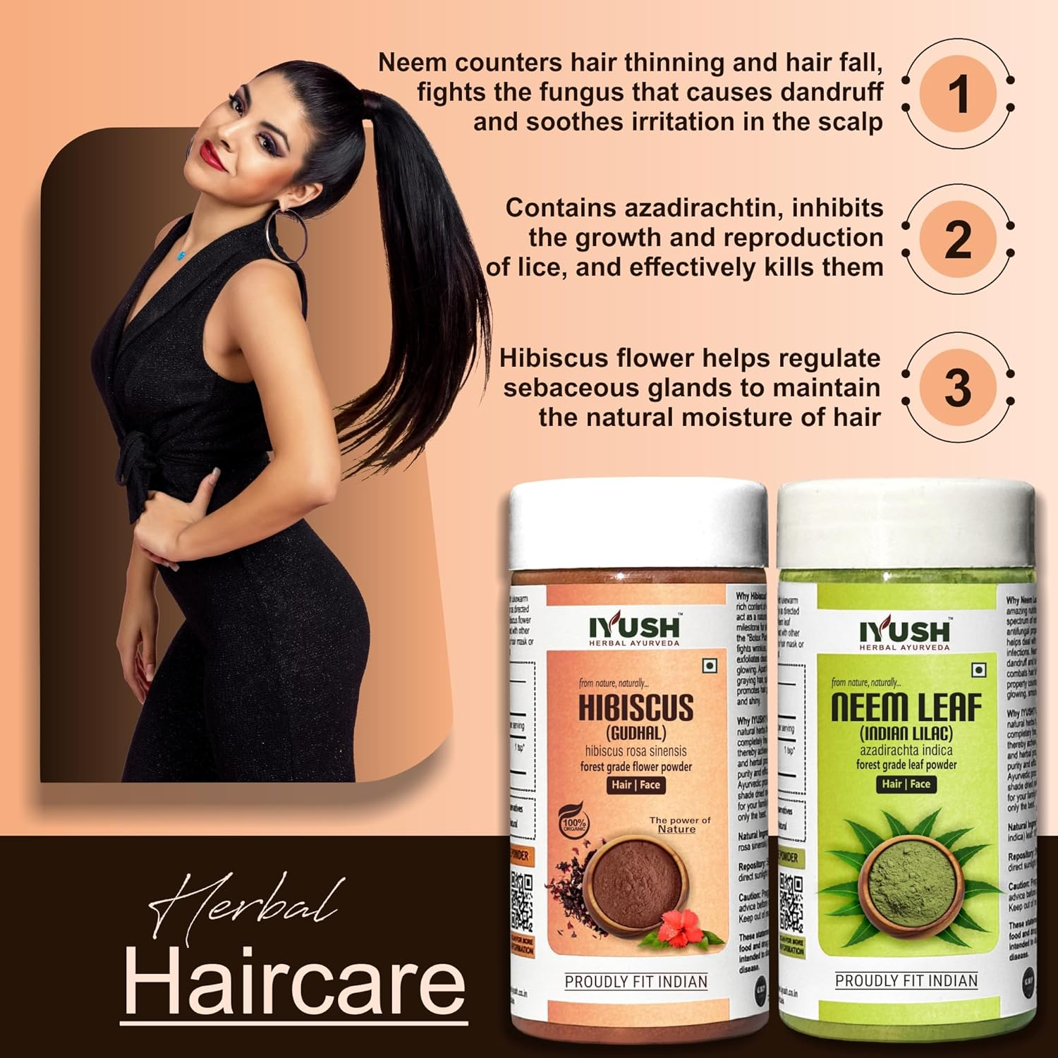IYUSH Herbal Ayurveda Neem Powder and Hibiscus Powder for Hair Growth &ndash; 200Gm | Hair Mask for Smoothening Hair | Hair Mask for Hair Growth | Face Pack Powder | Skin Care & Hair Care | (100Gm Each) image number 4