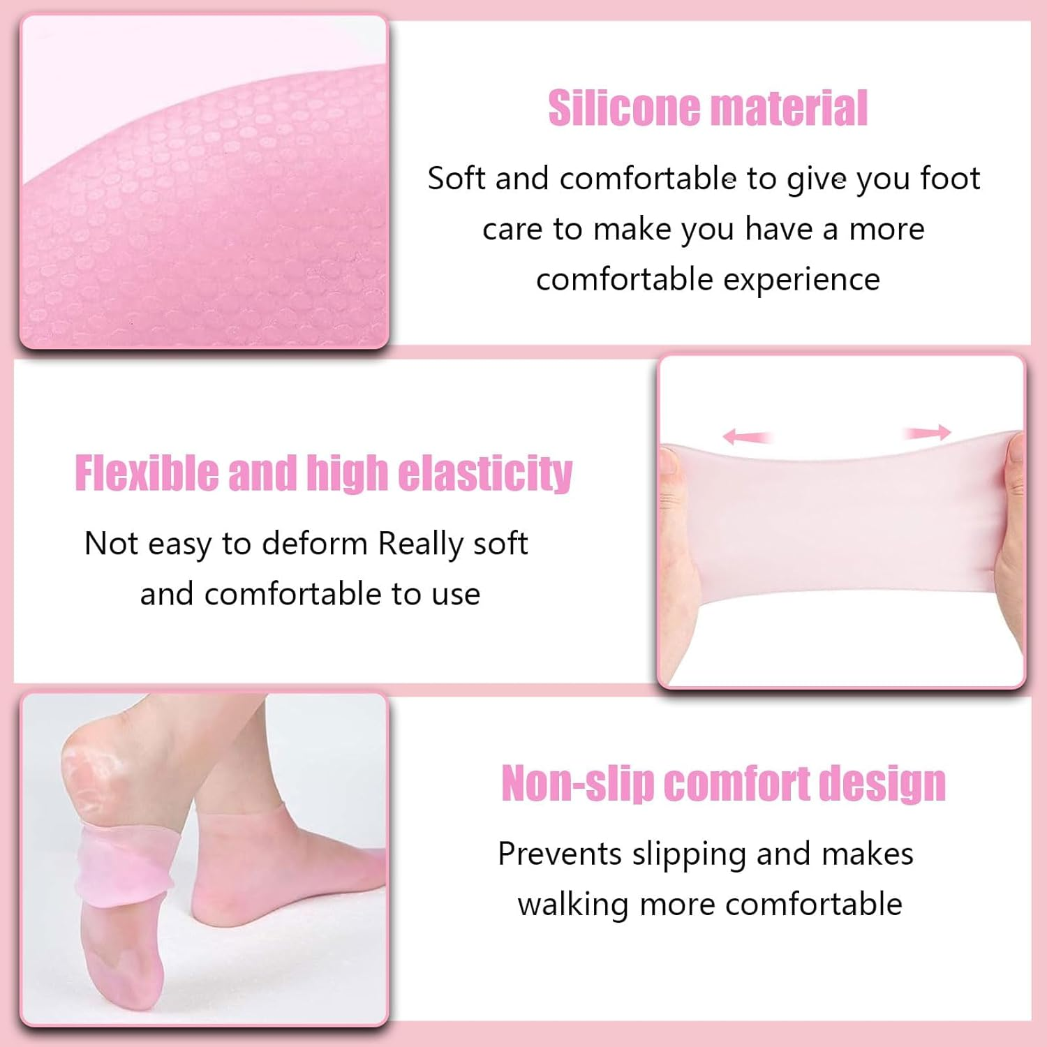 Silicone Socks for Women, 2 Pairs Moisturizing Foot Socks, Soft Gel Socks for Repairing Dry Cracking Foot Skin, Softening Rough Skin (Pink) image number 3