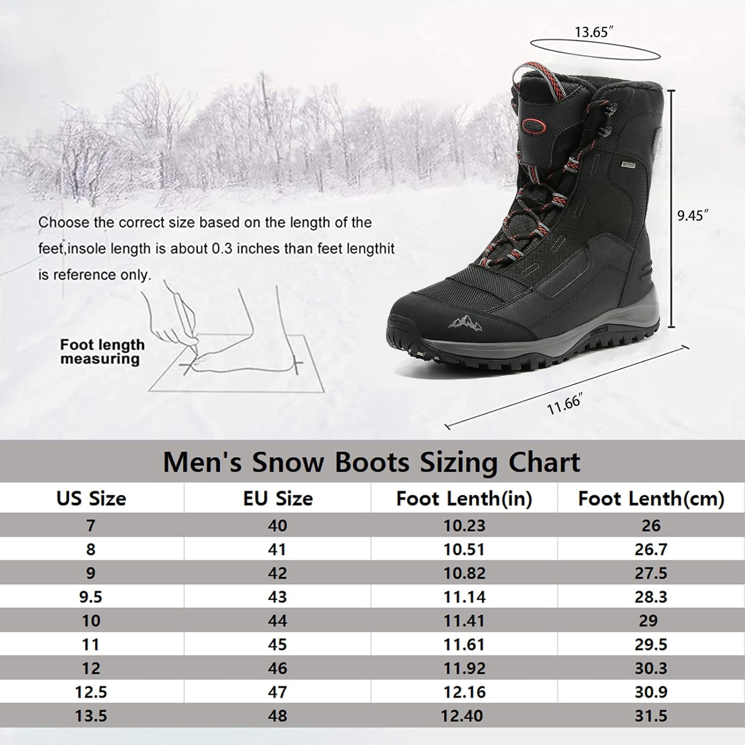 ROCKMARK Men'S Winter Snow Boots Outdoor Warm Mid Calf Waterproof Durable Boot Non-Slip Warm Climbing Shoes image number 2