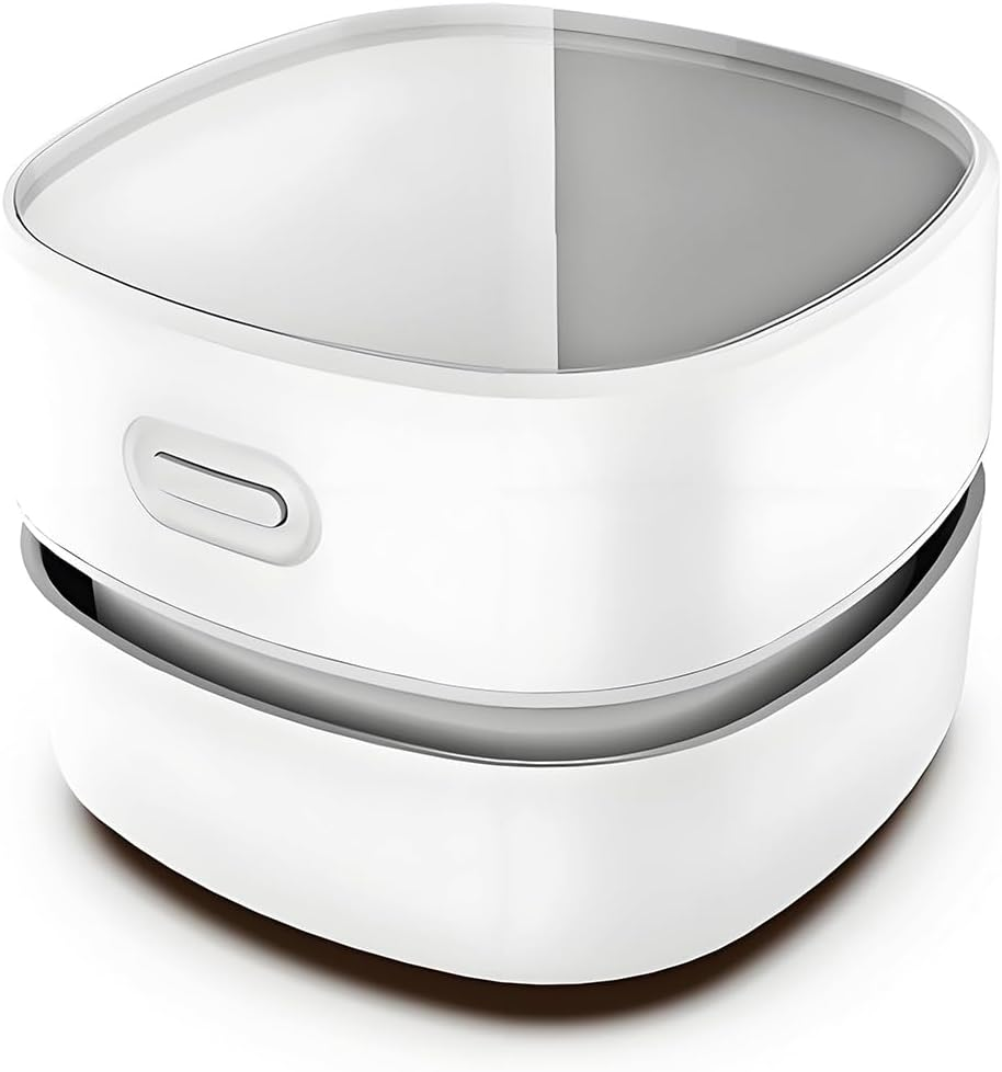 QUMOX Mini Desk Vacuum Cleaner &ndash; Cordless USB Rechargeable Tabletop Cleaner with 1400Mah Battery, Powerful Suction, for Keyboard, Dust, Crumbs, Paper Shavings, and Pet Hair (White)