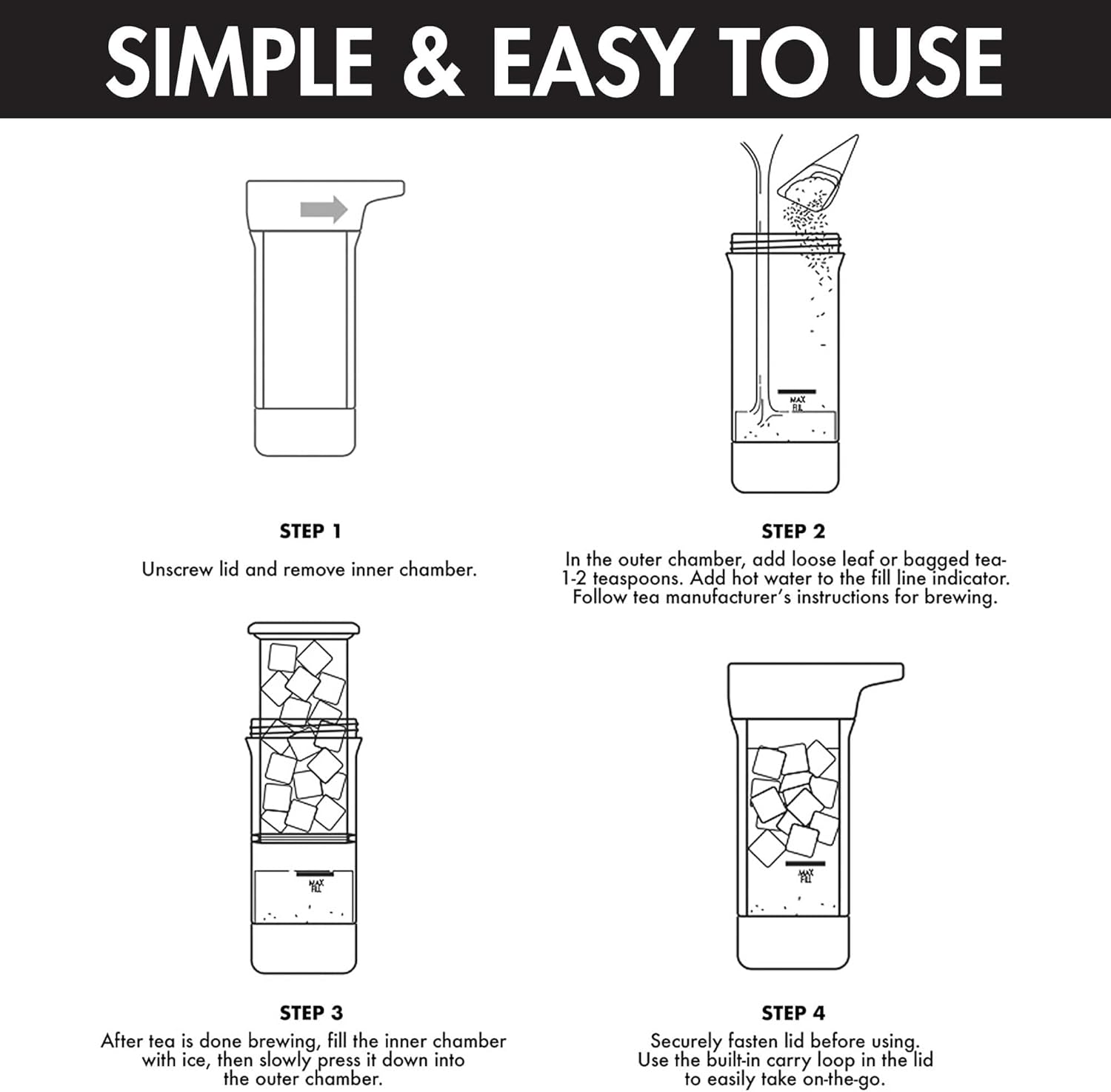 Primula Press and Go Iced Tea Maker, Travel Tumbler, Infuser Bottle, Leak-Proof Flip-Top Lid with Carry Loop, Dishwasher Safe, Made without BPA, 16-Ounce, Black, 1 Count (Pack of 1) image number 4