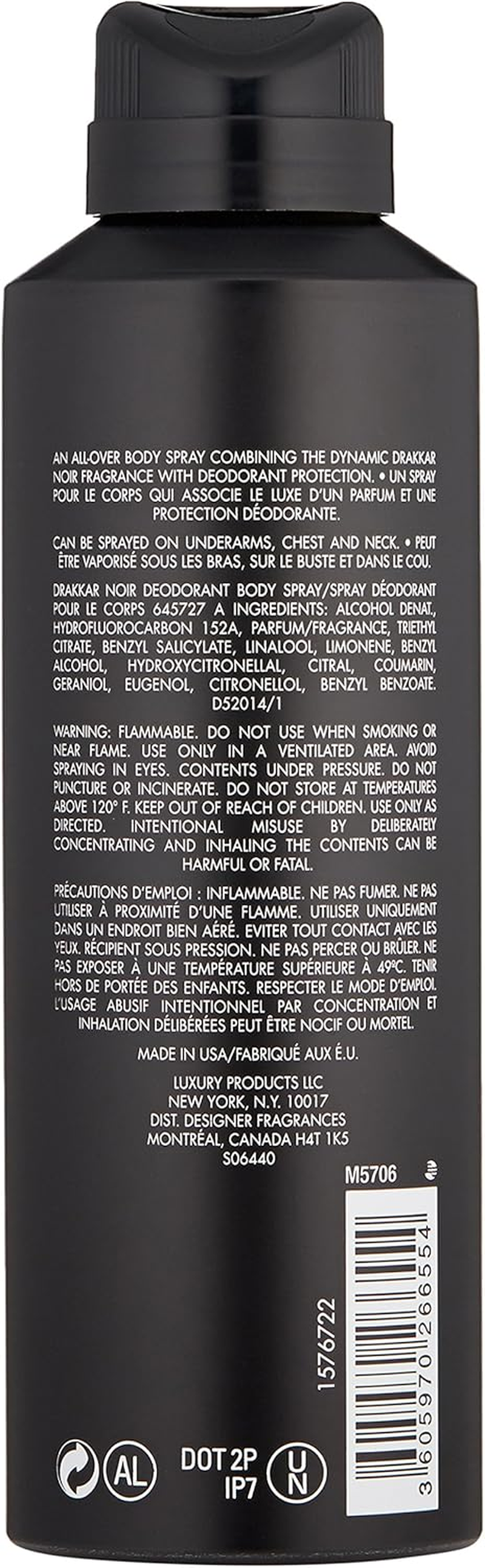 Guy Laroche Drakkar Noir for Men 6 Oz Body Spray