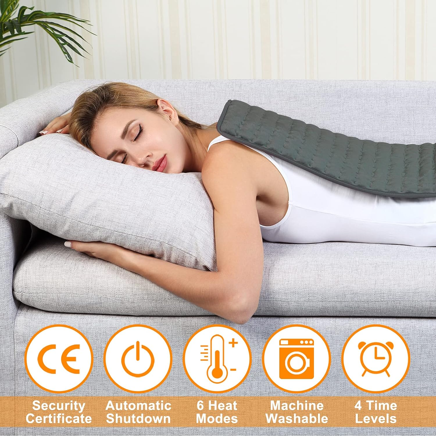 Heating Pad, Electric Heat Pad with Automatic Switch-Off and 6 Temperature Levels Heating Pad for Back Neck Shoulder Belly Heating Technology - Machine Washable(Dark Gray, 12" X 24") image number 1