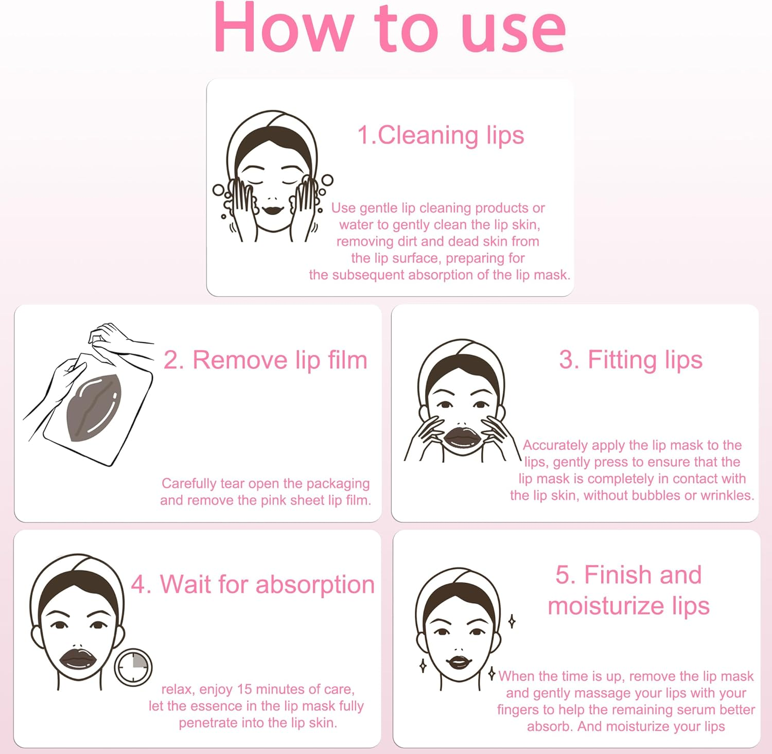 Bukamkom Collagen Lip Mask 20 Pieces,Which Can Provide Long-Lasting Nourishment,Moisturization,And Improve Wrinkles,Overnight Pink Lip Mask Individually Wrapped image number 4