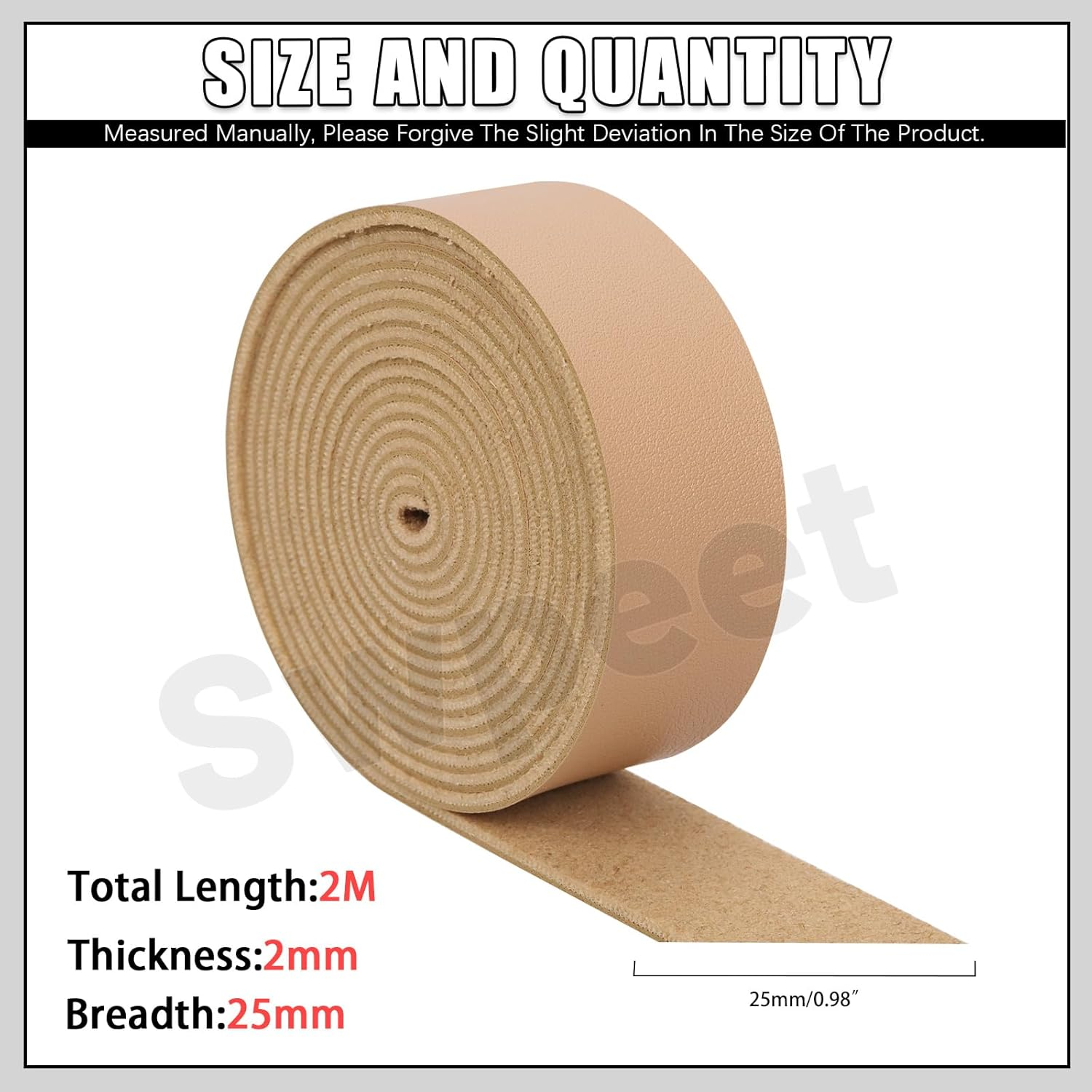 Swpeet Light Camel 1 Inch Wide 80 Inches Leather Strap, Single Sided Full Grain Leather Strips Cord String, Long Flat Belt Strips Ideal for DIY Craft Projects, Clothing, Jewelry, Wrapping - Beige image number 6