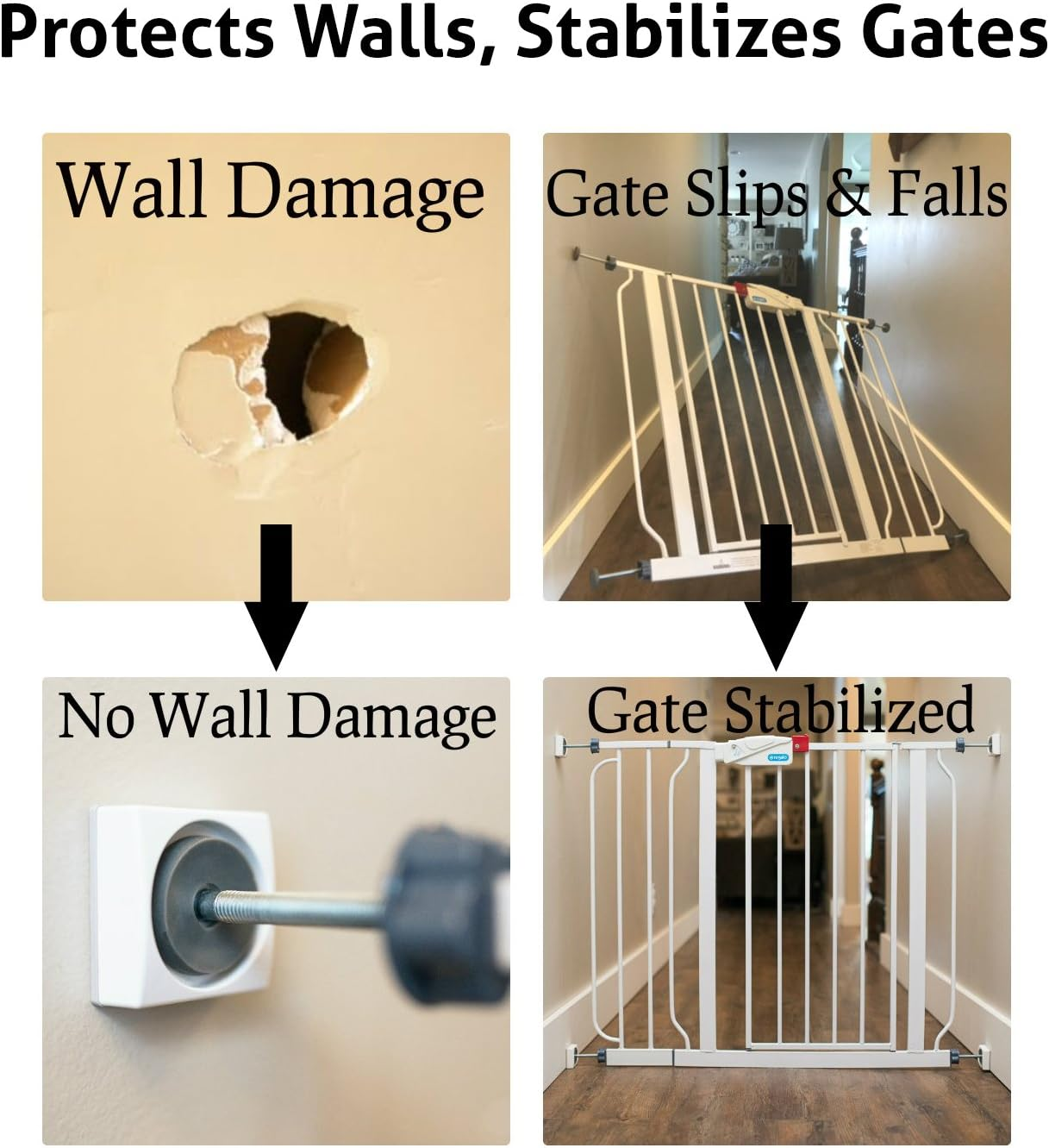 Wall Nanny Mini - Smallest Baby Gate Wall Protector (Made in USA) Protect Walls & Doorways from Pet Gates & Dog Gate Spindles - Child Pressure Mounted Baby Gate for Stairs Wall Cup (White) 4 Pack