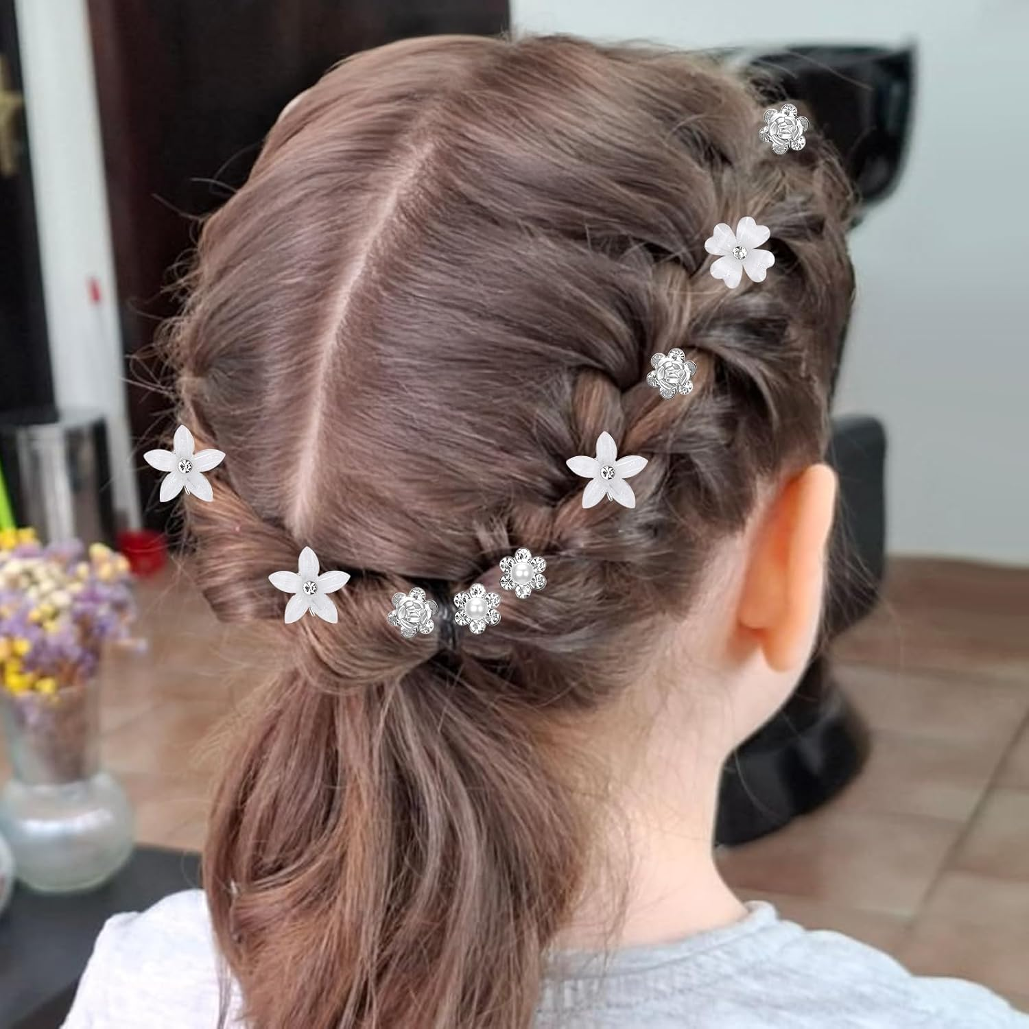 20Pcs Mini Rhinestone Hair Pins Small Mini Pearl Claw Clips with Flower Design Cute Small Decorative Wedding & Bridal Barrettes Crystal-Adorned and Sparkling Metal Side Clips for Girls & Women image number 1