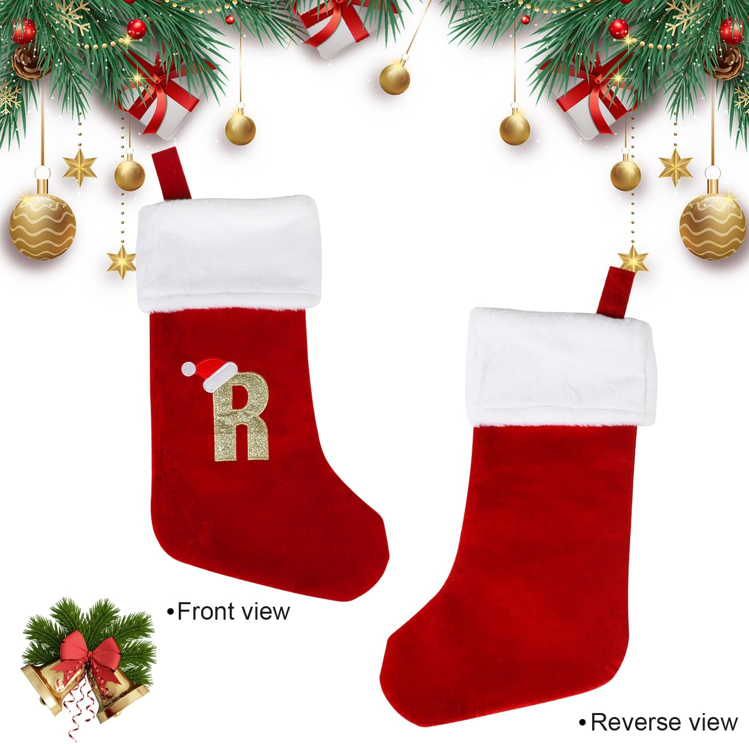 VEYLIN Christmas Stockings with Letters, 20 Inch Large Plush Christmas Stockings Embroidered Stockings Christmas Stockings for Kids/Adult Xmas Gift Stockings & Holders(R) image number 1
