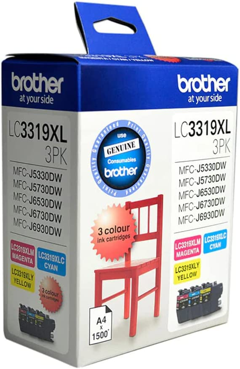 Brother Genuine LC3317 Colour Ink Cartridge Value Pack, Three Pack, Includes 1 Cartridge Each of Cyan, Magenta & Yellow, Page Yield up to 550 Pages (LC3317-3PK), Standard