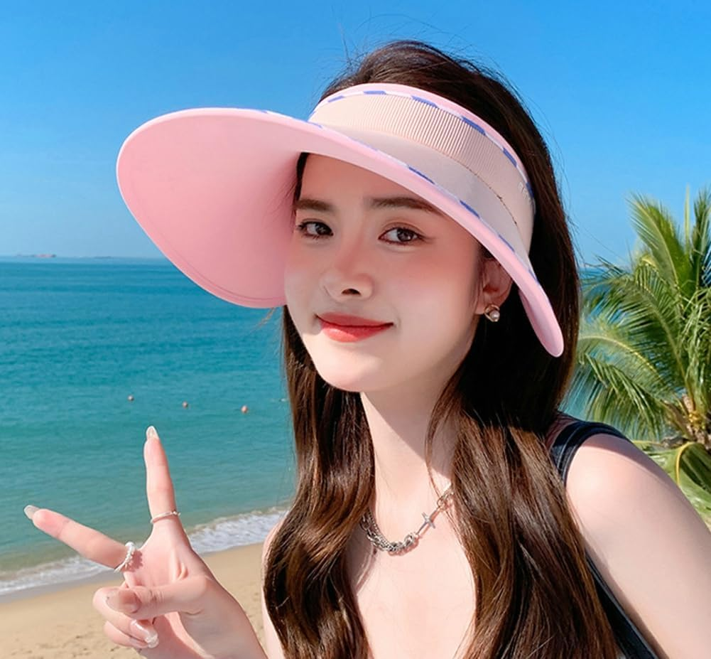 Sun Visor Hats for Women Wide Brim UPF 50+ UV Sun Protection Visor Hats Casual Adjustable Roll up Summer Beach Caps - C-Black image number 5