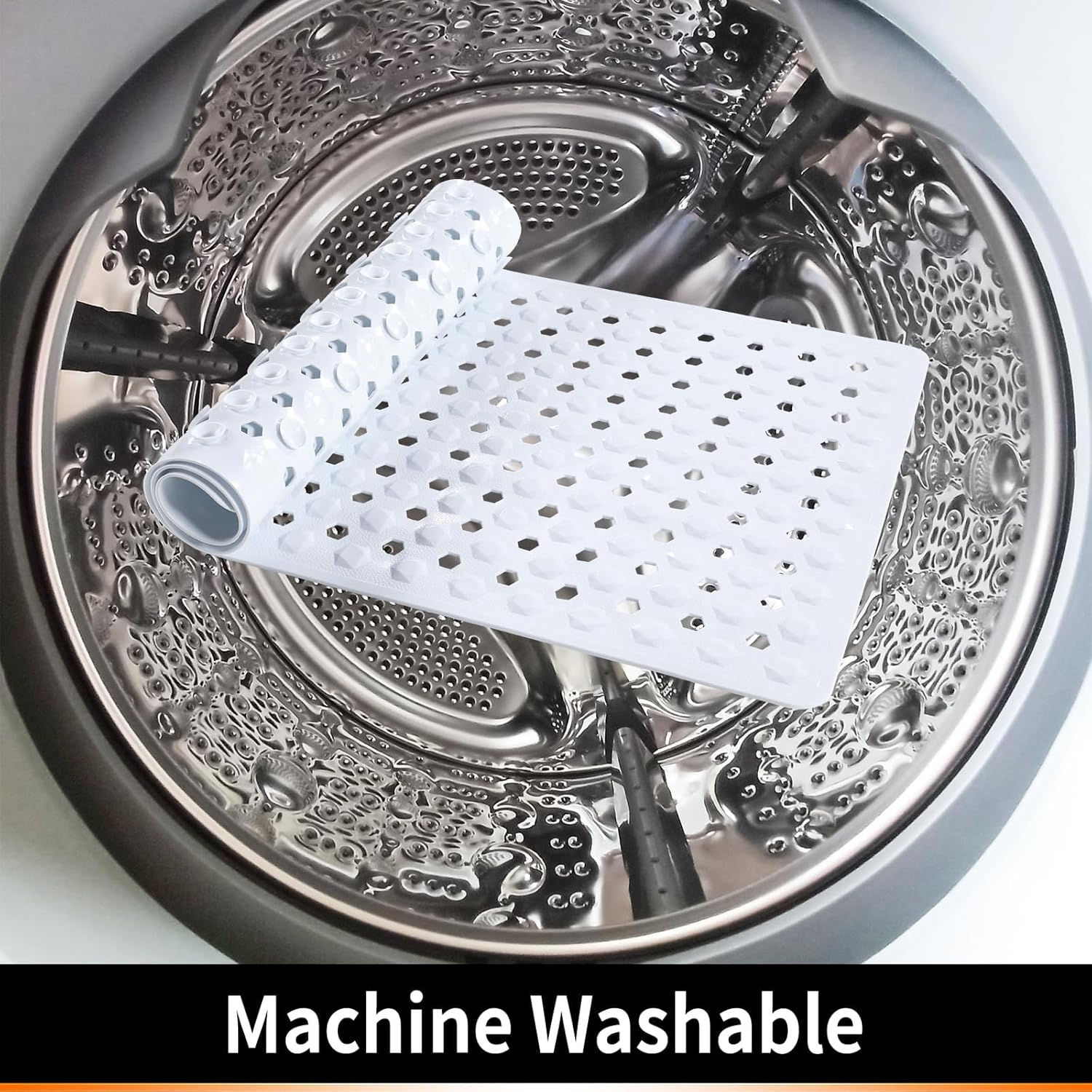 Pafunepu Bath Mat - Large Non Slip Bathtub & Shower Mat with Drain Hole and Suction Cups, Soft on Feet, Machine Washable, Easy Dry (White, 88 * 40CM)