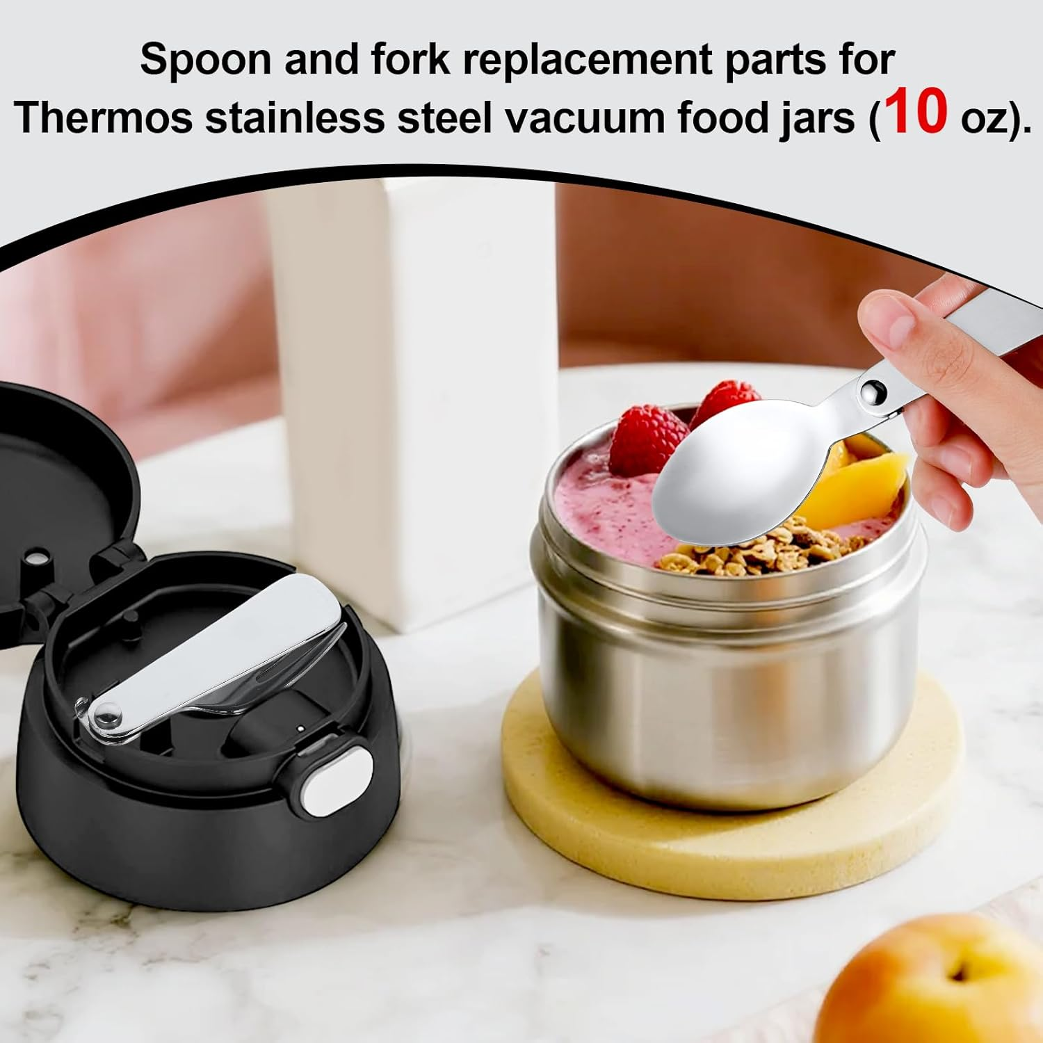 3Pcs Folding Spoon & 3Pcs Folding Forks for Thermos Funtainer 10Oz Food Jar, Stainless Steel Portable Replacement Utensils for Travel Camping Picnic Outdoor Activities image number 6