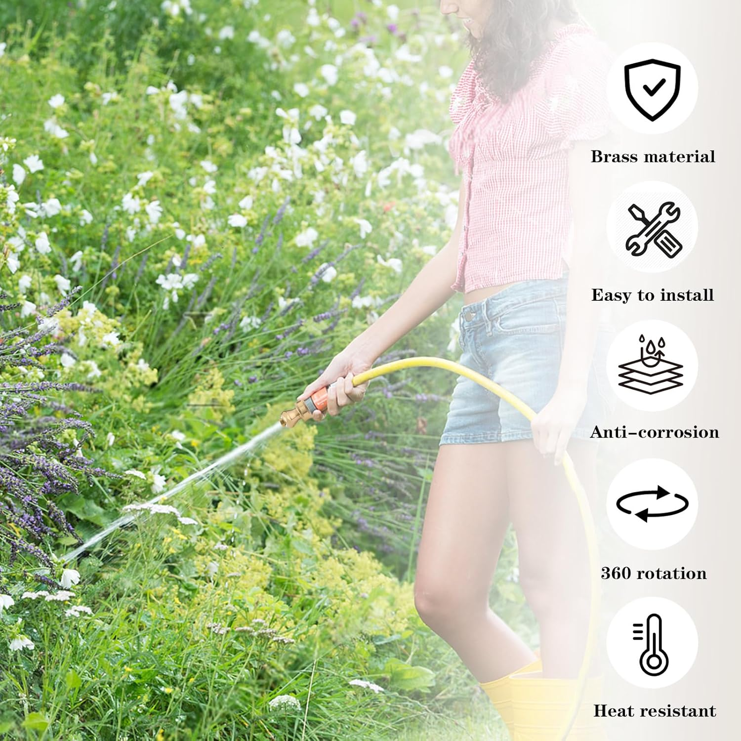 2PCS Brass Hose Nozzle, Adjustable Hoses Sprayer, Twist Hose Nozzles for Garden, Multifunctional Hoses Attachment for Cars, Plants, Pets, Garden Tools (3 Use Modes) (Golden) image number 4