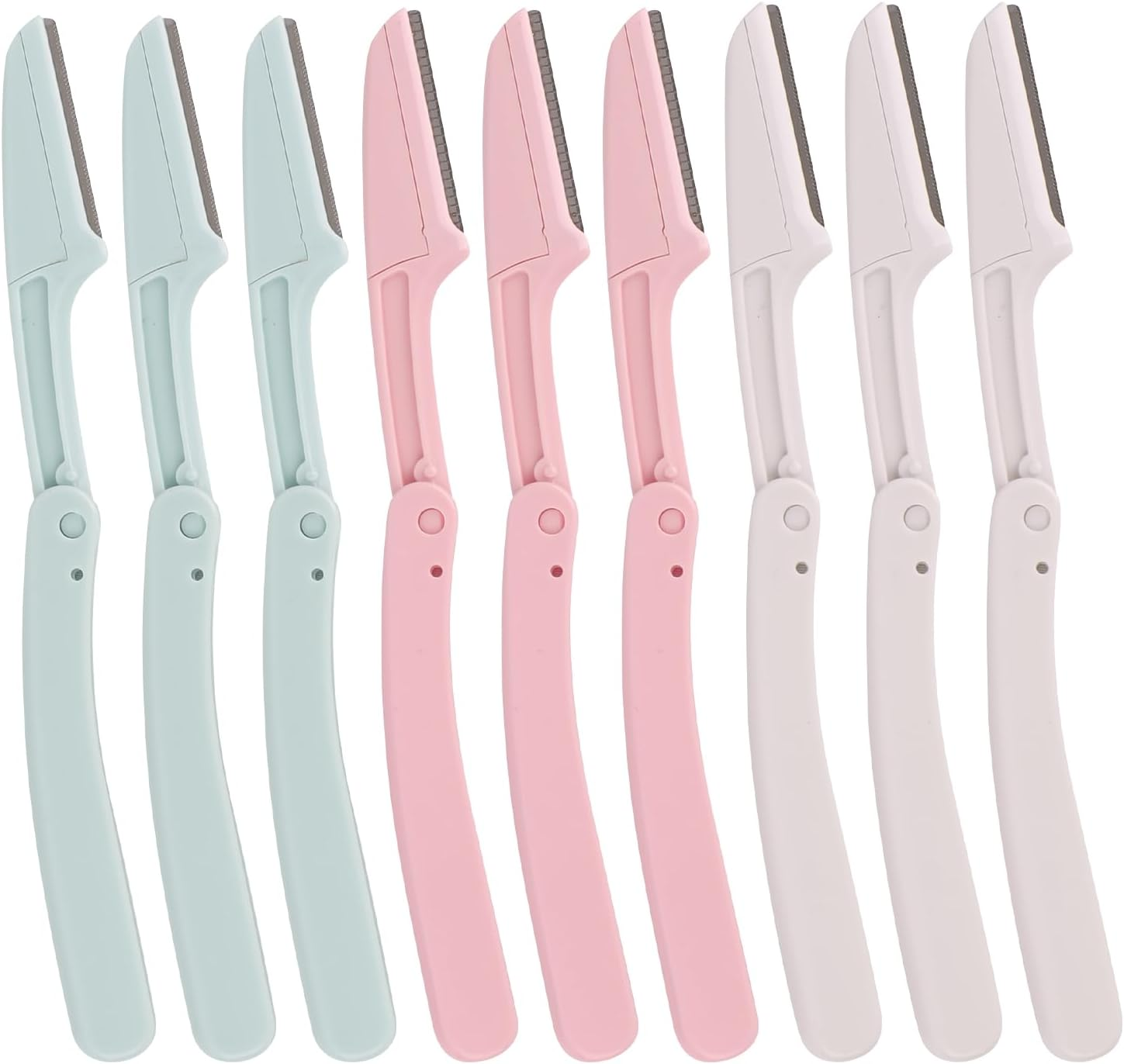 9 Pcs Dermaplaning Tool, Foldable Mini Face & Eyebrow Razor for Women, Dermaplane Razor for Facial Skin Body Hand Leg Armpit Beard Finger Back Hair & Bikini Trimmer (3 Color) image number 2