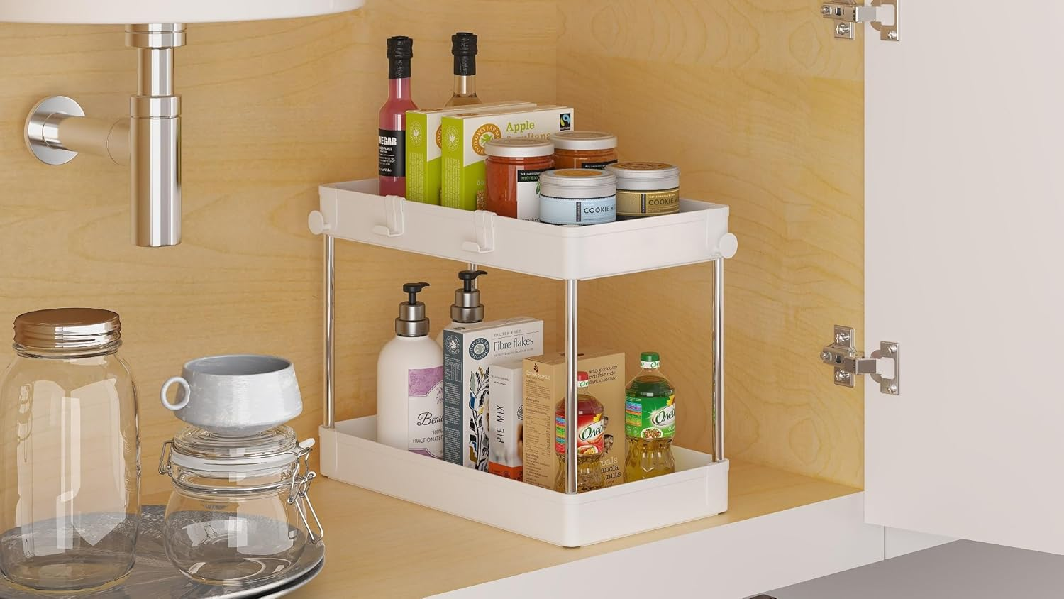 Pearl Metal N-7379 Storage Cart Wagon Slim 2-Tier White image number 3