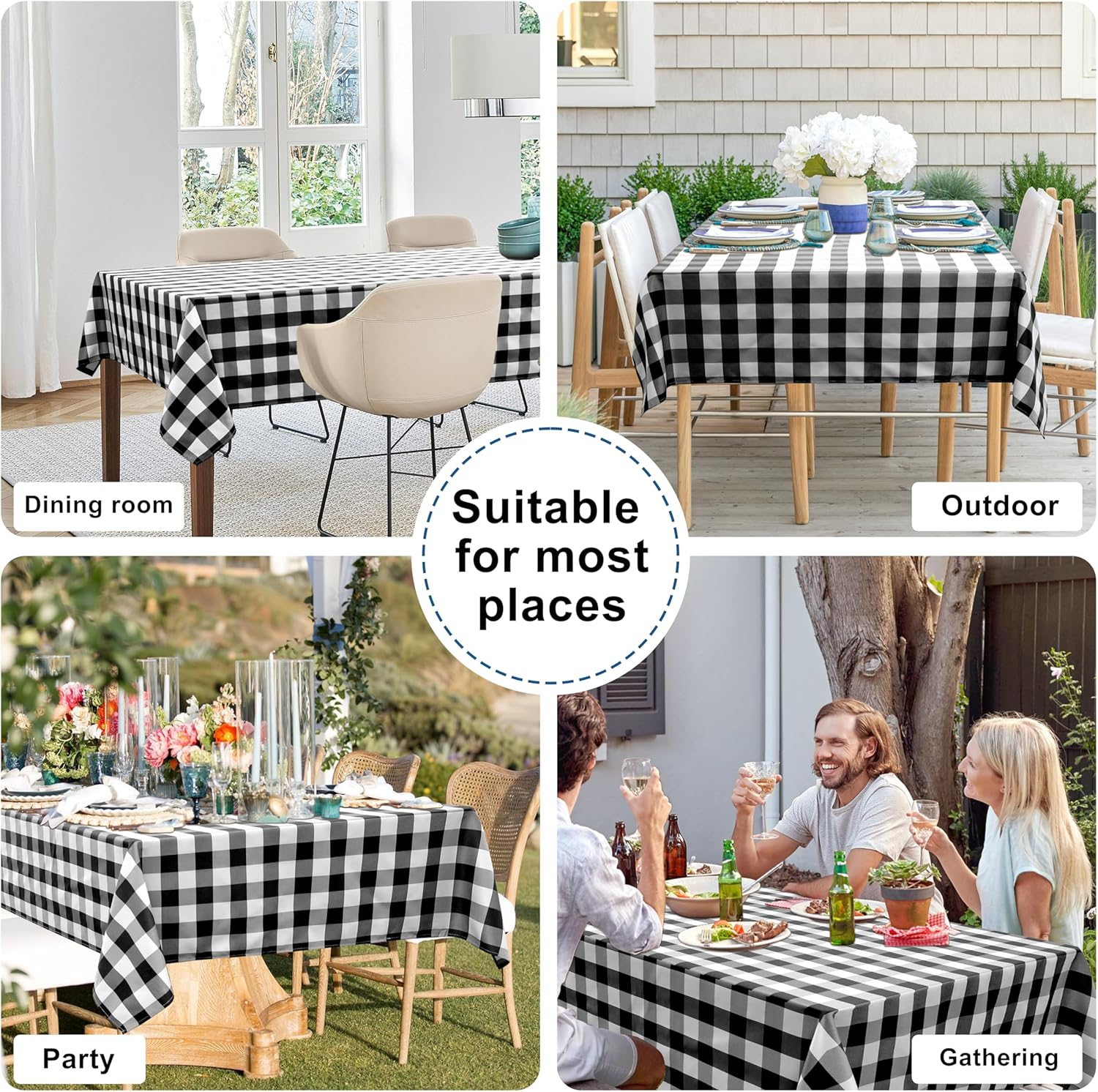 DWCN Checkered Tablecloth Rectangle - Waterproof & Wrinkle Resistant Washable Fabric Table Cover Checkered Table Cloth for Dining Table, Picnic and Party, 137 X 203Cm, Black and White
