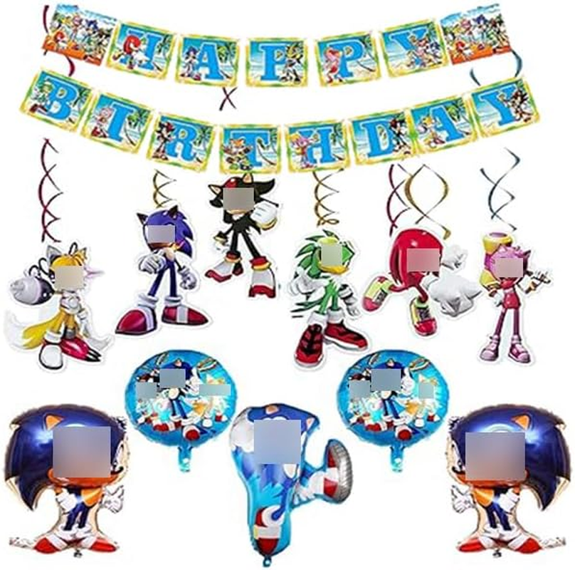Smileh Birthday Decoration Sonic the Hedgehog Balloons Happy Birthday Banner Hanging Swirls Ornaments for Kids Birthday Party Decoration Birthday Gift image number 5