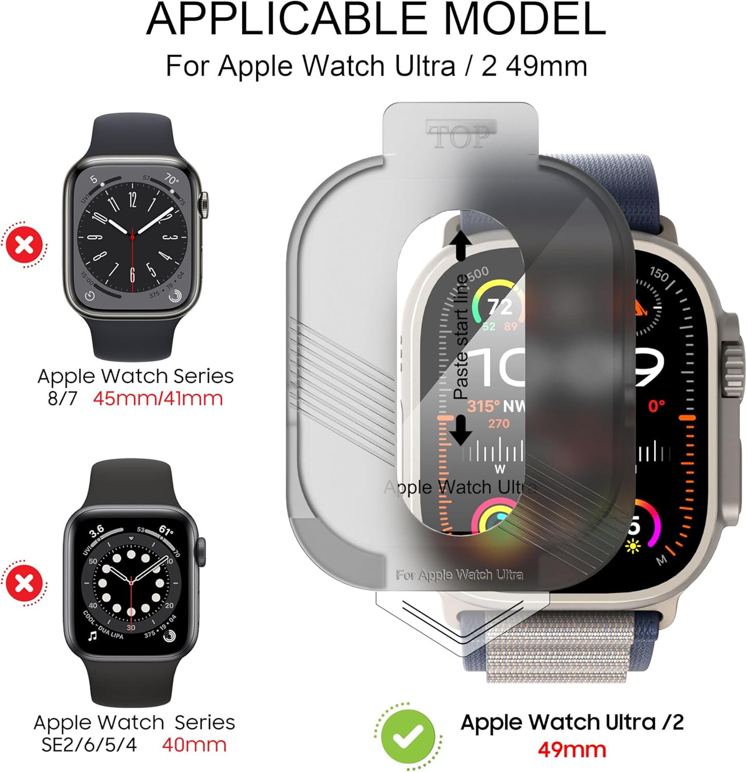 Suoman 2-Pack for Apple Watch Ultra 3/2/1 49Mm Screen Protector, [No Bubbles] 9H Hardness Anti-Scratch Tempered Glass Film - Clear image number 3