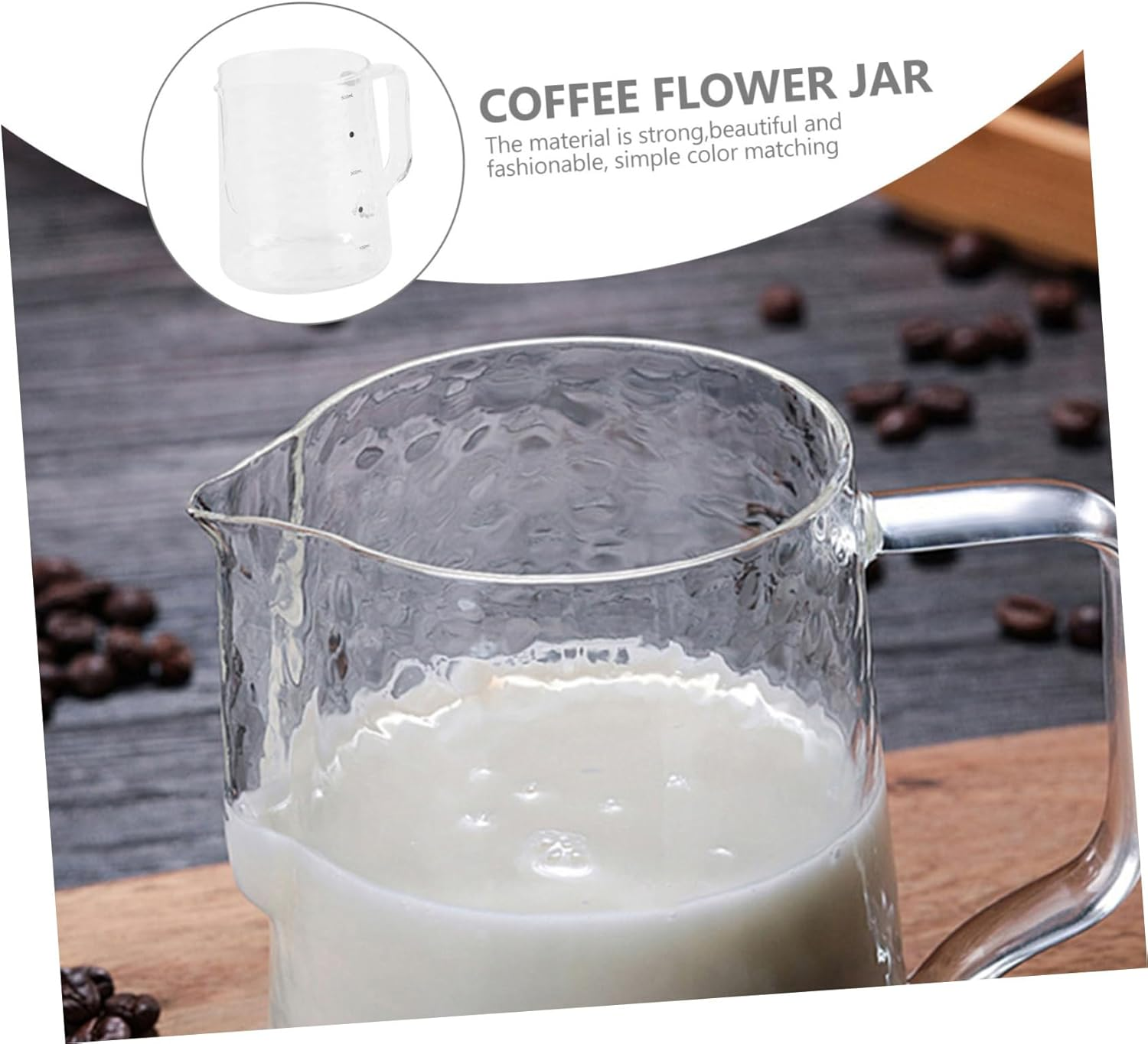 Cabilock 1PC Coffee Frothing Pitcher Elegant High Borosilicate Glass Milk Frother for Espresso Juice Ice for Housewarming Kitchen Decor image number 6