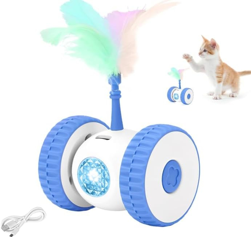 HENGBIRD Cat Toy Self-Employment, Cat Toy Electric with Feathers, Cat Toy Interactive, Interactive Cat Toy Robot Intelligence Toy for Cats, USB Rechargeable (Blue)