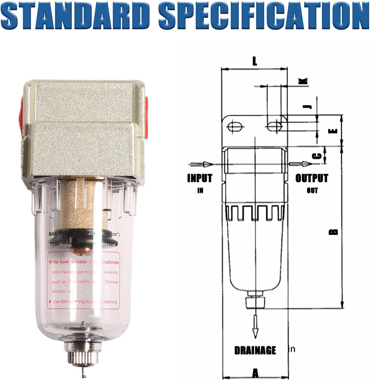 Water Separator for Air Compressor Filter Kit AF200 1/4 Inch with 4 Quick Connectors Teflon Tape for Pneumatic image number 1