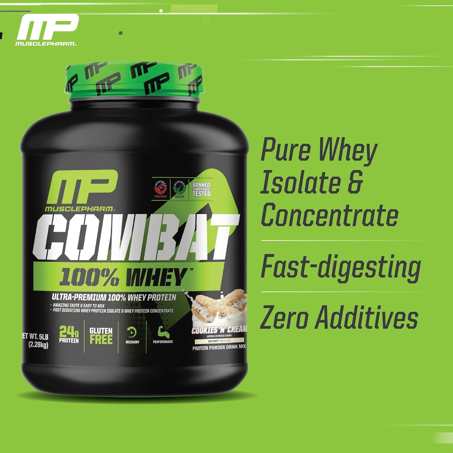 Musclepharm Combat 100% Whey Protein Powder, Cookies 'N' Cream, 5 Pound