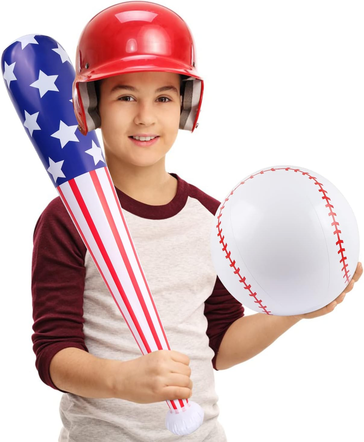 2 Pcs American Flag Inflatable Baseball and Bat, Blow up Beach Ball, Sports Theme Party Favors for Kids Adult Pool, Sports Game Birthday Carnival Decor Photo Props