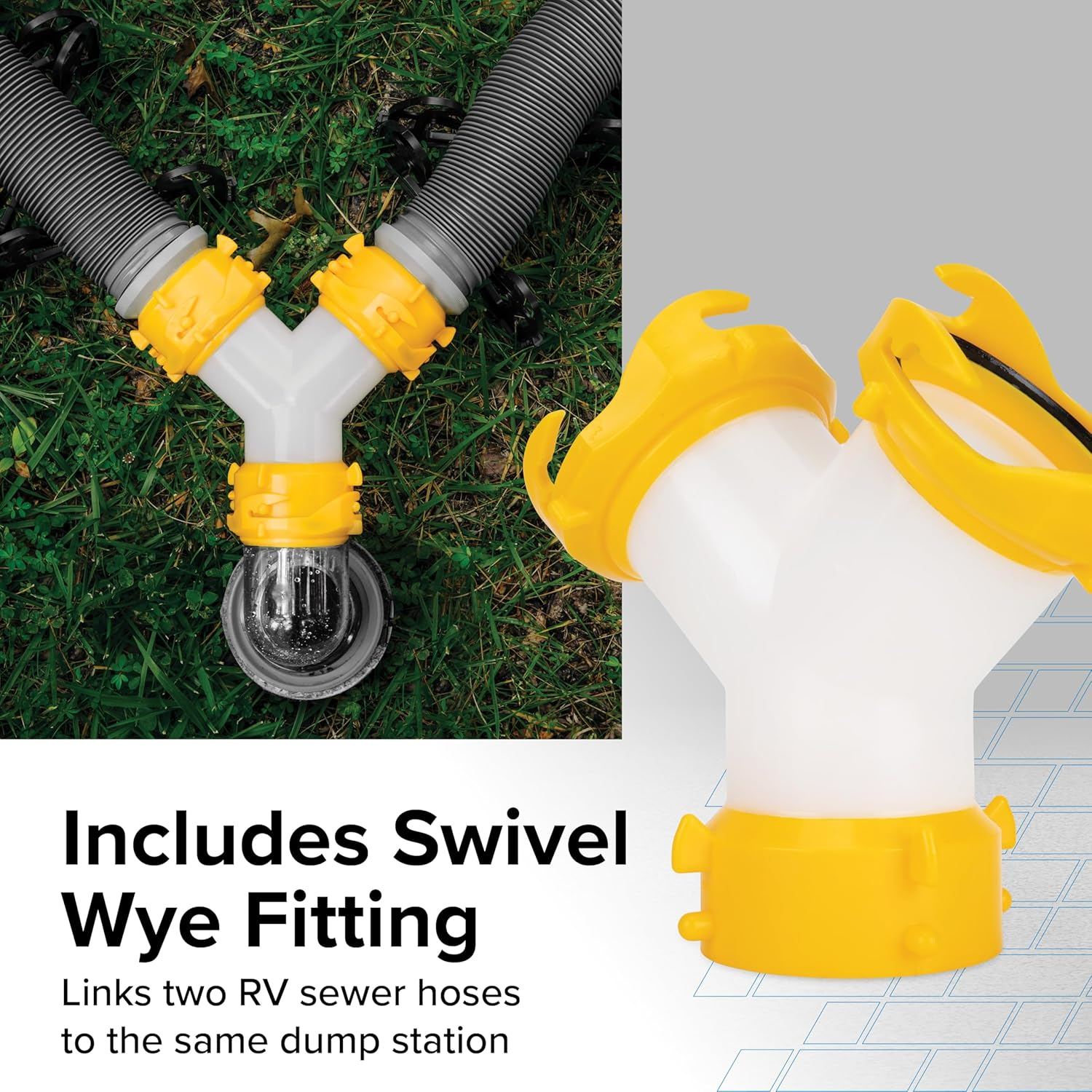 Camco 39666 Deluxe 20' Sewer Hose Kit with Swivel Fittings and Wye Connector - Ready to Use Kit Complete with Sewer Wye and Elbow Fittings, Hoses, and Storage Caps image number 3