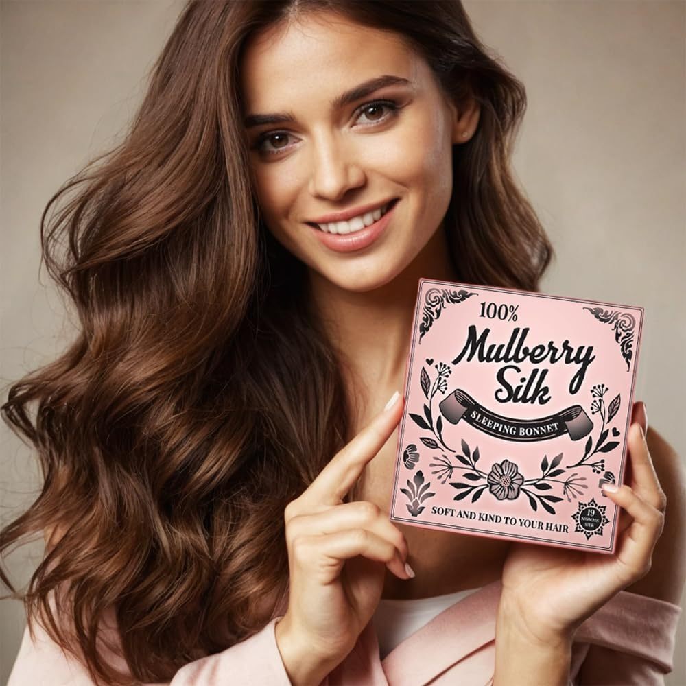 100% Mulberry Silk Bonnet for Sleeping Women &ndash; Made from Real, Pure Silk. Adjustable Hair Cap for All Hair Types and Sizes. Stays in Place Throughout the Night (Black) image number 2