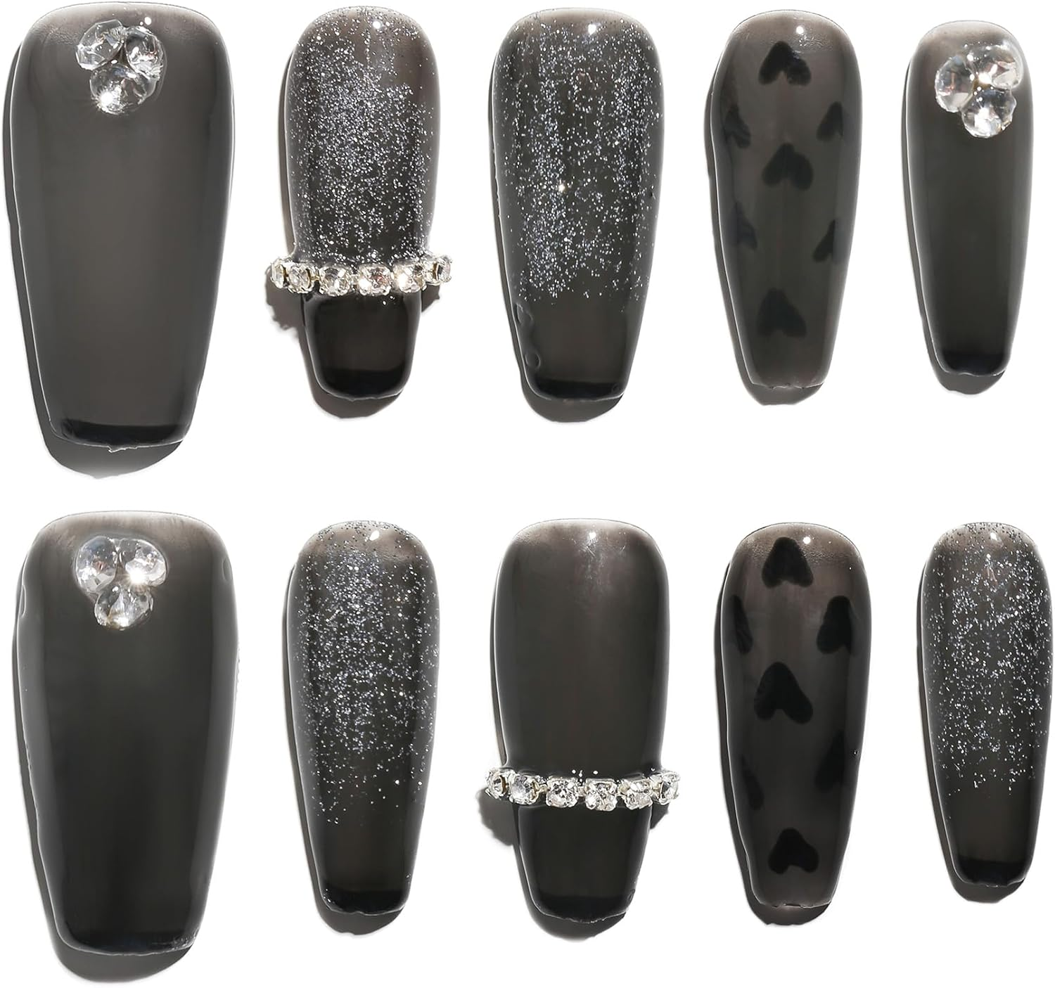 Sun&Beam Nails Handmade Press-On Medium Long Coffin Ballerina Red Green White New Year Pearl Sweet Design Fashion False Nail Tips 10 Pcs Set (#192 M)