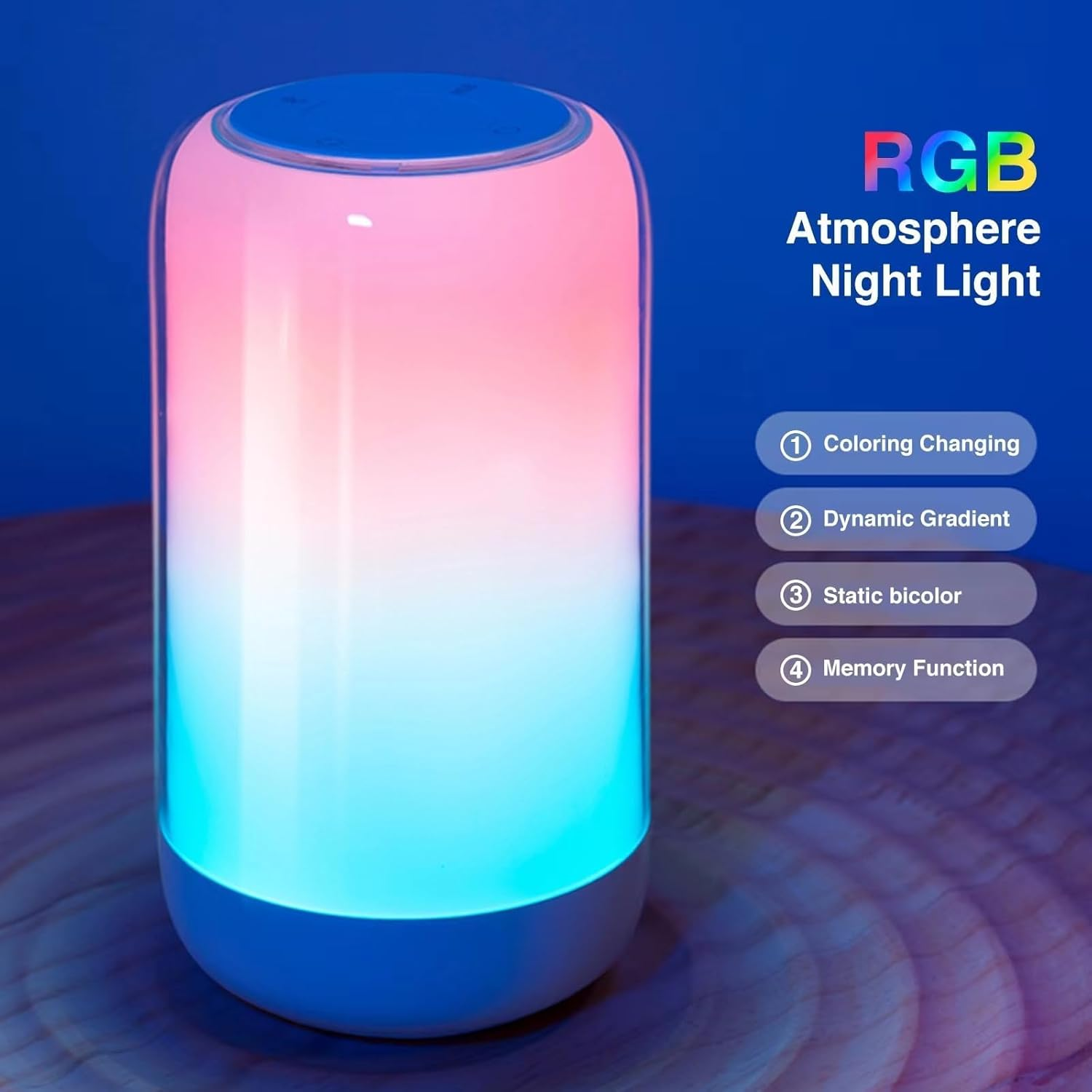 RGB Table Lamp, AVENUS LED Night Light with RGB, Touch Table Lamp, Rechargeable Color Changing Lamp with Memory Function, Dimmable Desk Lamp for Bedroom, Living Room (Regular Model)