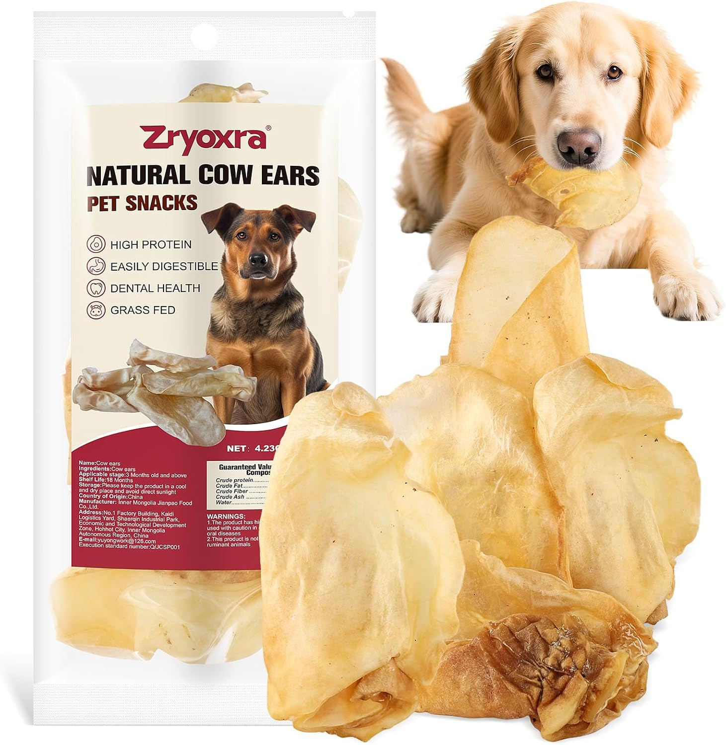 100% Natural Real Cow Ears for Dogs - Single Ingredient Dental Chew, Long-Lasting Treats for All Breeds (Small/Medium/Large) | High Protein, Easily Digestible image number 2