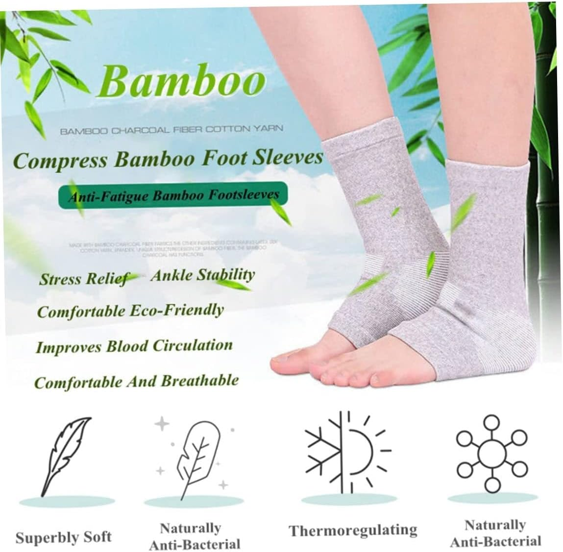Neuropathy Socks Women Men Compression Socks Bamboo Compression Socks anti Fatigue Sleeping Foot Sleeves Pain Relief Ankle Support 2 Pairs image number 6