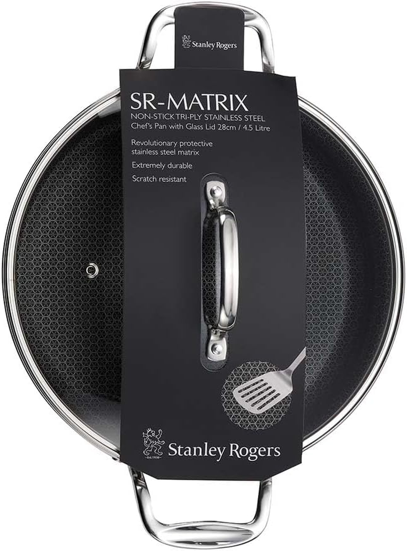 Stanley Rogers Matrix Chef&rsquo;S Pan 28Cm with Tempered Glass Lid &ndash; Tri-Ply Stainless Steel Non-Stick Cookware for Induction and Oven Cooking &ndash; Versatile Kitchen Pan for Frying, Saut&eacute;ing image number 1