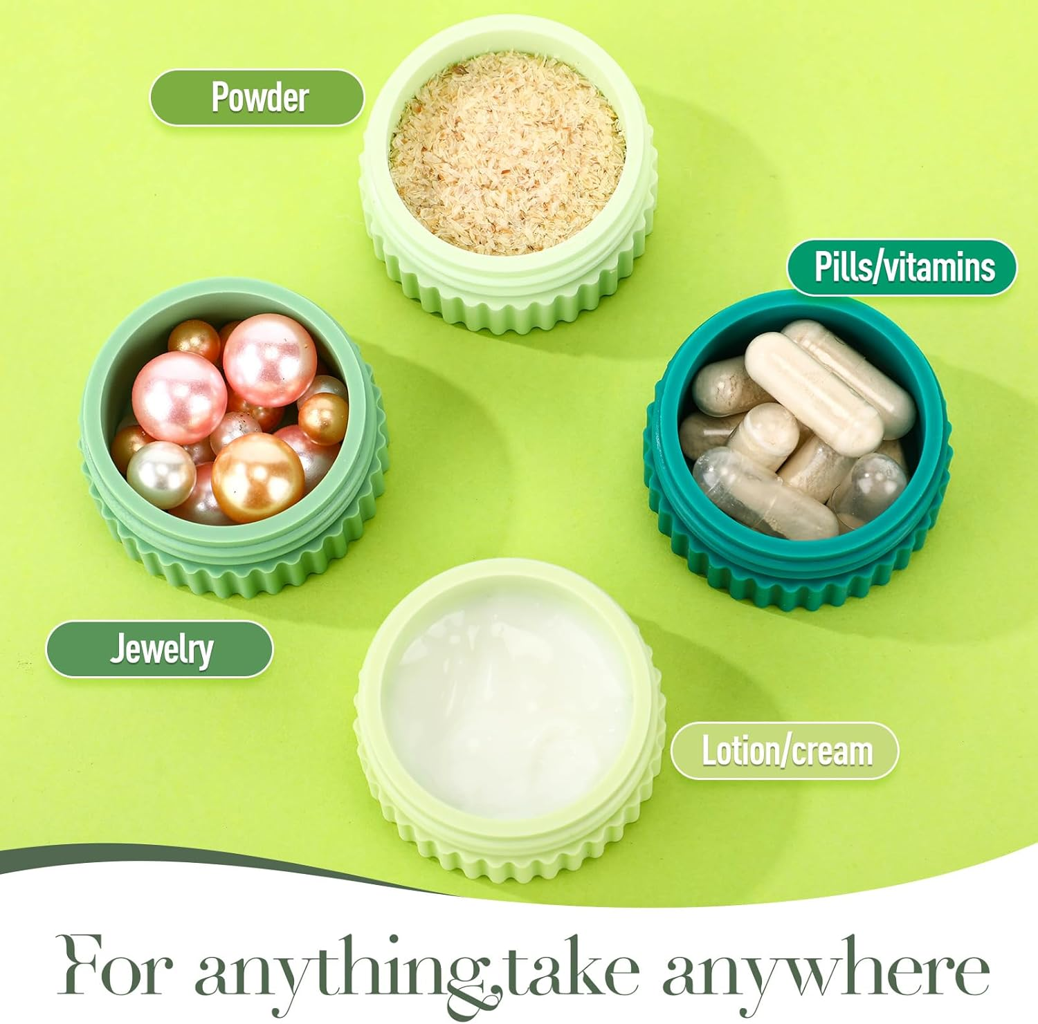 Maxcheck 4 Pcs Travel Containers for Toiletries 0.68 Oz/20 Ml Small Silicone Cream Jar with Lid Mini Leakproof Lotion Jar Refillable Travel Cosmetic Container for Face Body Skin Cream (Green Color)