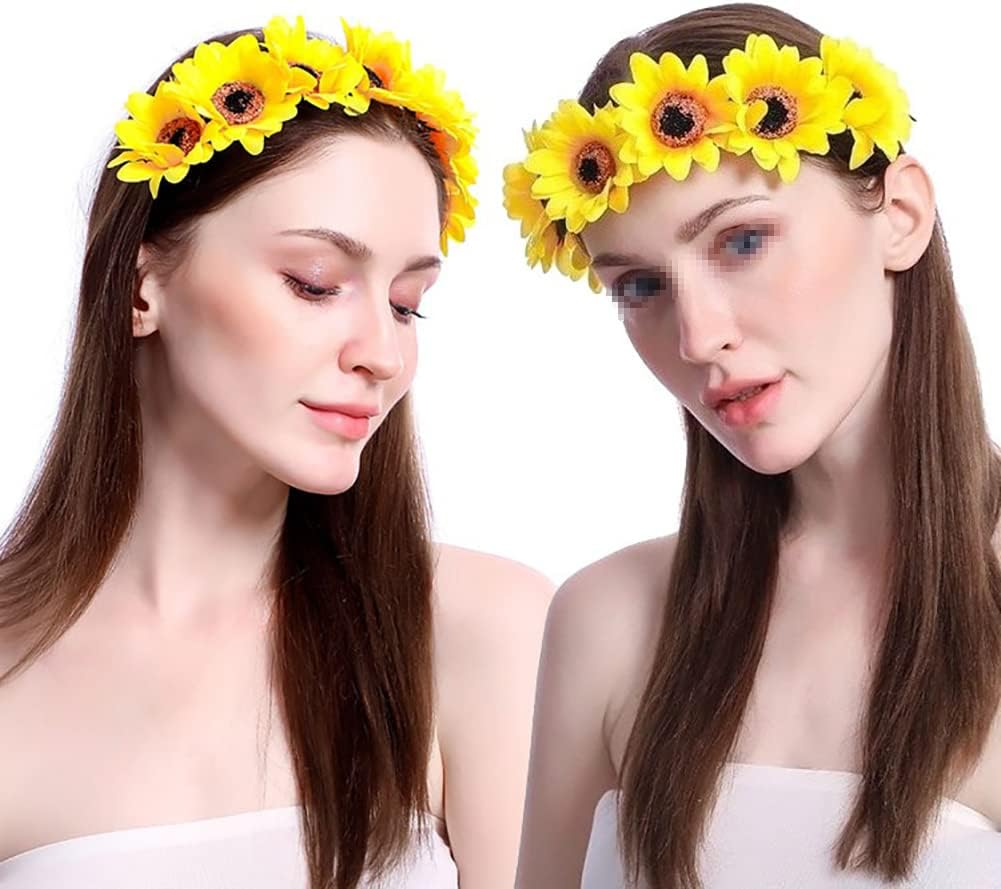 JIHUOO Sunflower Headband Hair Wreath Boho Flower Crown Flower Wreath Flowers Headband Headpiece for Women Wedding Party B image number 3