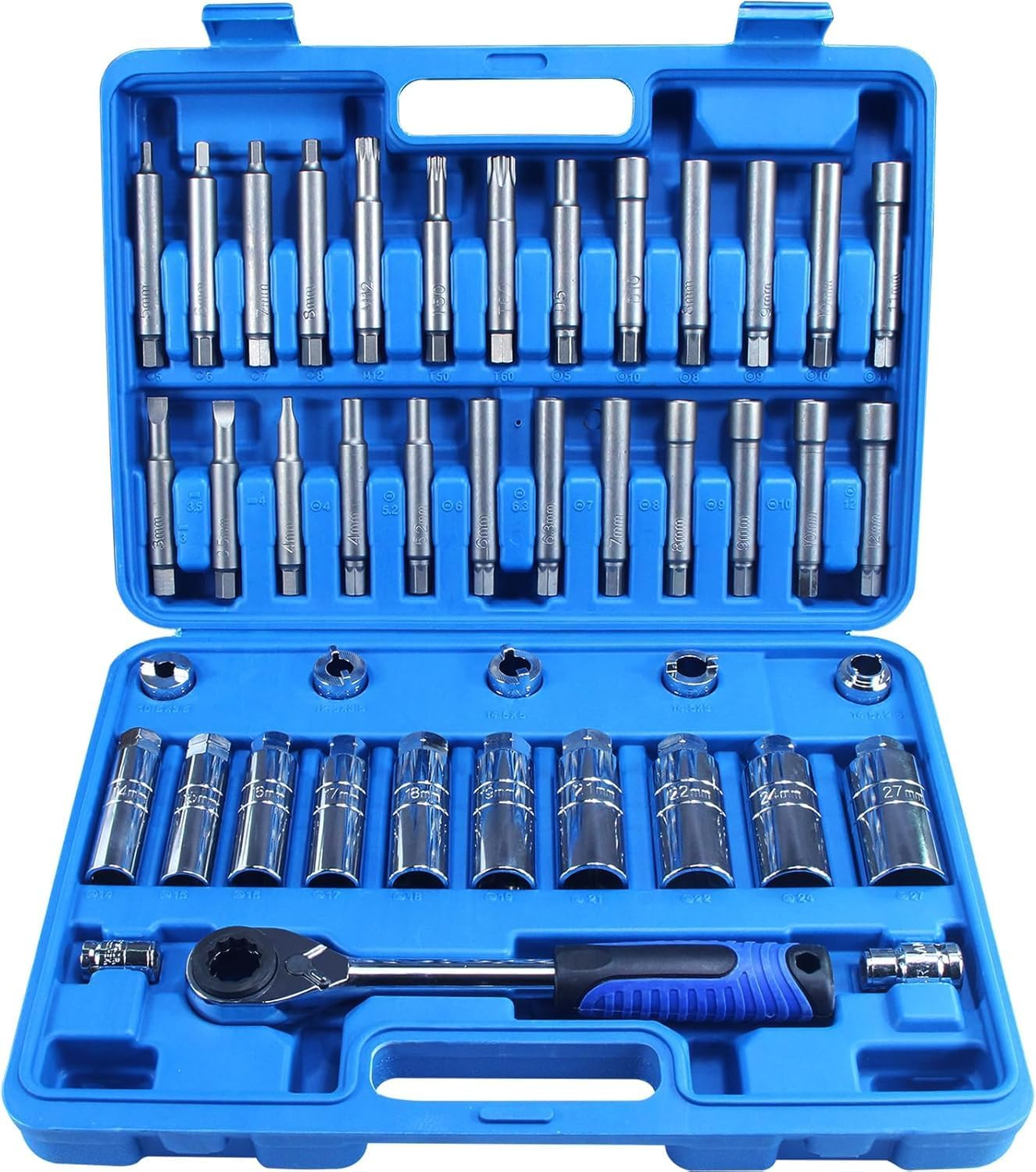 43PCS Suspension Shock Absorber Strut Nut Removal Tool Socket Set, 1/2 Inch Steering Hub Shock Absorber Ratchet and Wrench Set, Shock Strut Installation Removal Tool Kit for All Vehicles image number 6