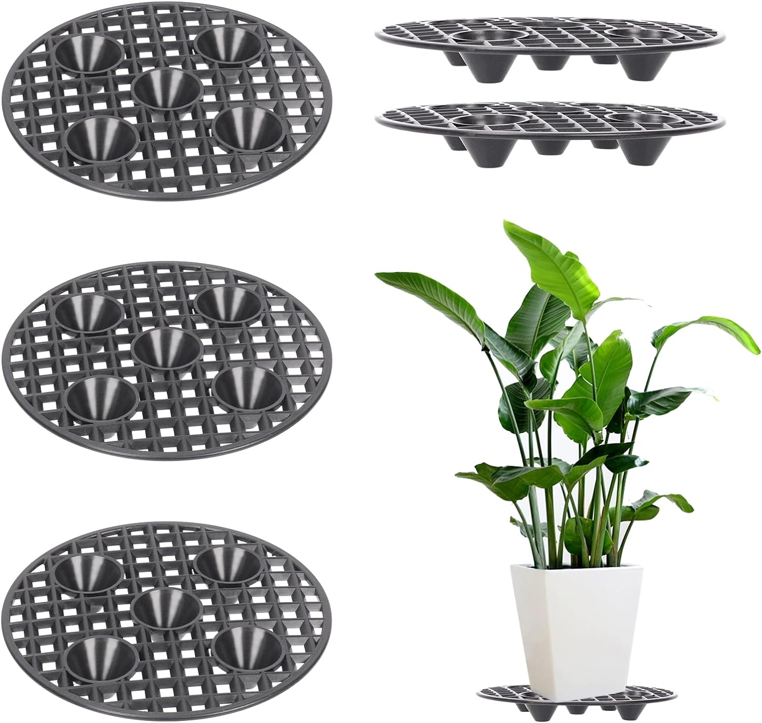 6Pcs 8 Inch Plant Level Pot Elevator Black Plastic round Planter Pots Elevator for Indoor Outdoor Garden Patios (20Cm) image number 6