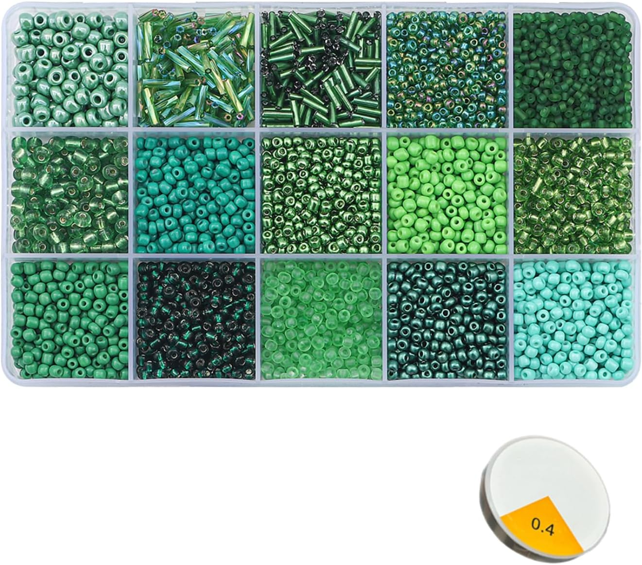 Mix 15 Color Glass Seed Beads .Glass Bugle,Beads Loose Kit for Jewelry Making,Diy Craft Beading, (Green)