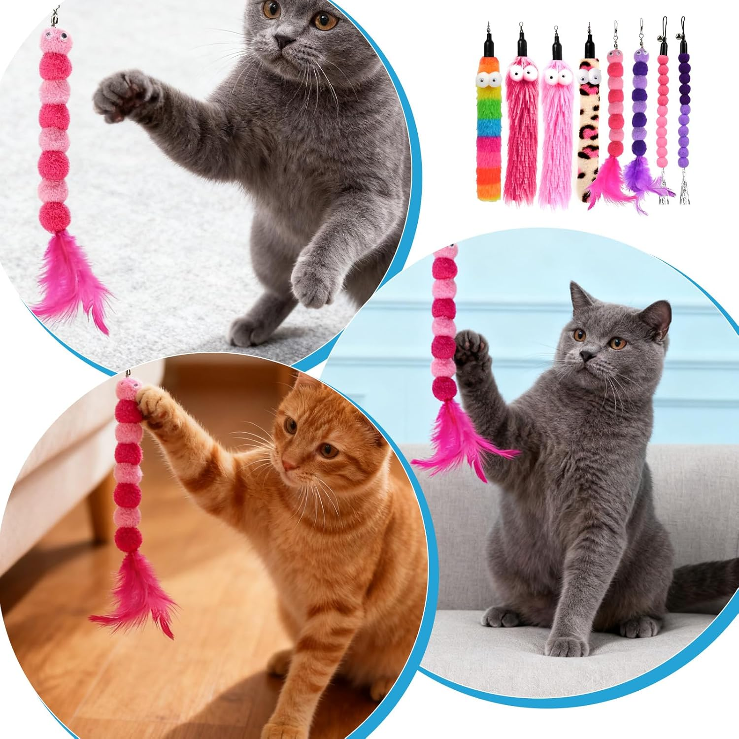 Styquenzer Cat Worm Toy Refills, 8 Pieces Cat Wand Replacement Worm Cats Toys Assorted Worms Feather Refill Toy Cats Wand Attachments for Interactive Indoor image number 5