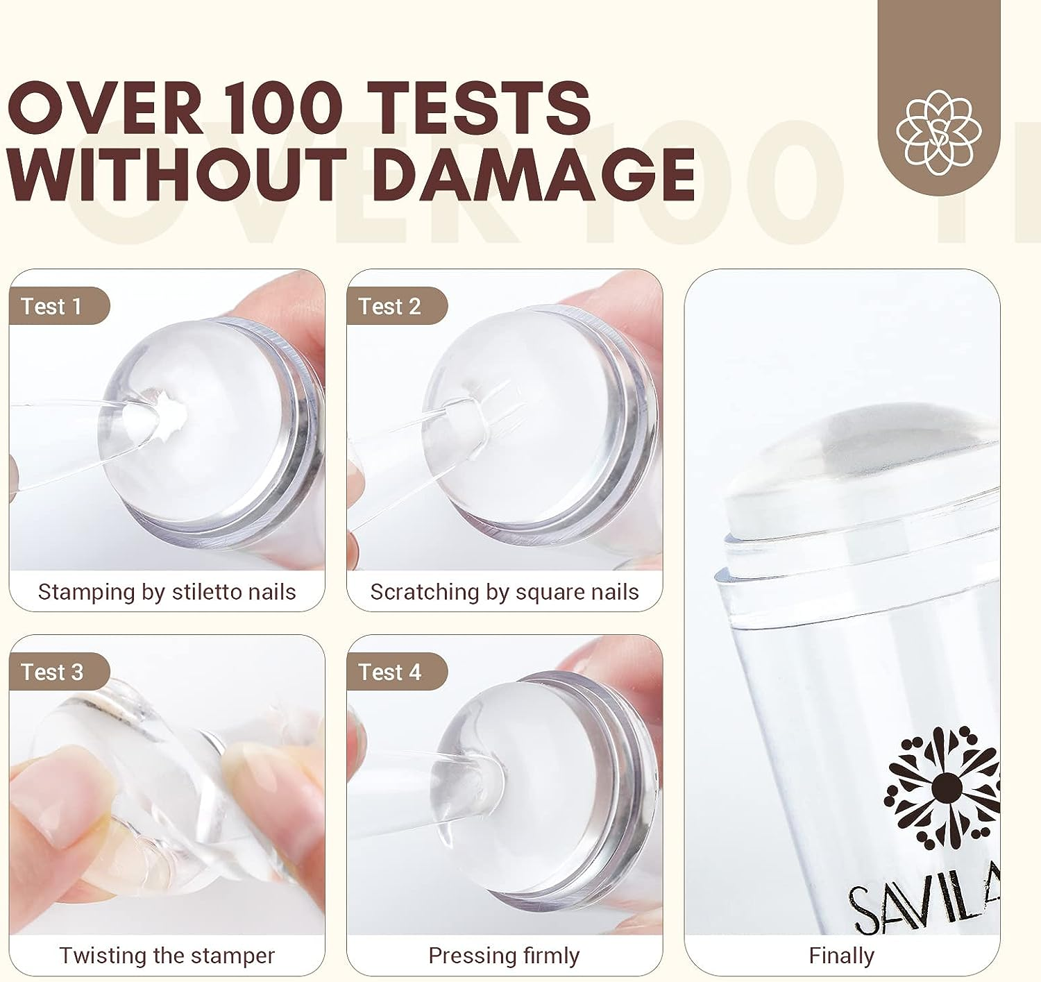 SAVILAND Nail Stamper Kit- 5PCS French Tip Nail Stamp with Replaceable Stamper Head, Clear Silicone Nail Stamping Long Jelly Stamper for Nails with Scrapers for French Manicure Home DIY Nail Art Salon image number 4