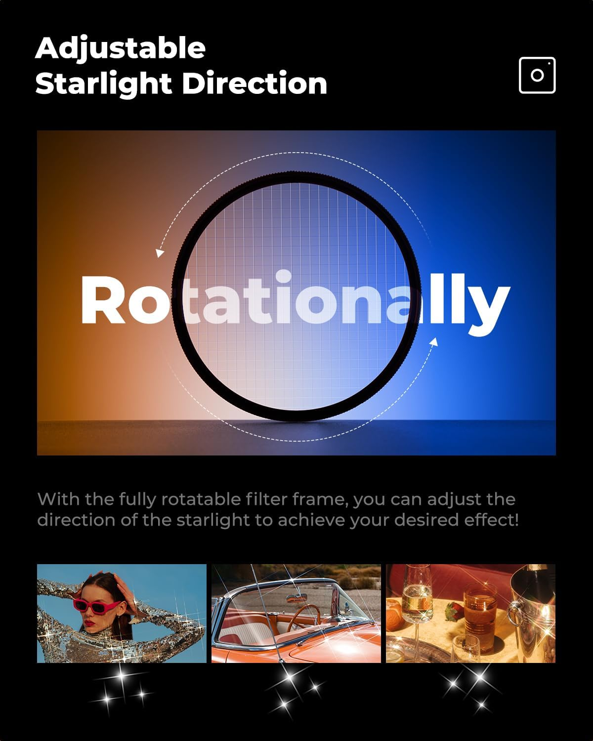 K&F CONCEPT 82Mm Star Filters Kit (3 Pcs) - 4/6 / 8 Points Cross Screen Starburst Filters Set with 3 Cleaning Cloth for Camera Lens 18 Layer Coating Ultra Slim Optical Glass(Nano-K) image number 6