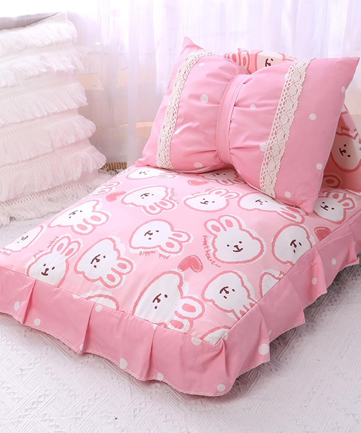 Pet Bed, Fluffy, Cute, Dog, Cat, Stylish, Square, All Seasons, Pet Sofa, Pet, Cushion, Includes Pillow, Princess-Style, Ruffle, Pet Bed with Princess-Style Pillow (Pink) image number 1