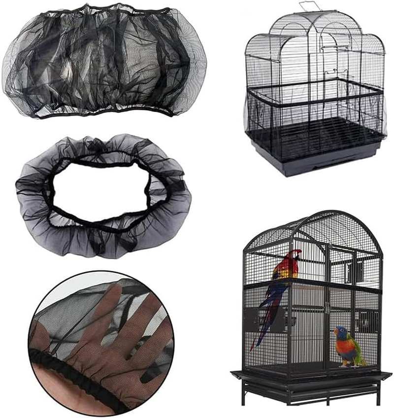 AIMALL Shell Skirt Mesh Cover Pet Bird Cage Guard Nylon Net Seed Catcher S/M/L Black, Stretchable for Various Cage Circumferences image number 2